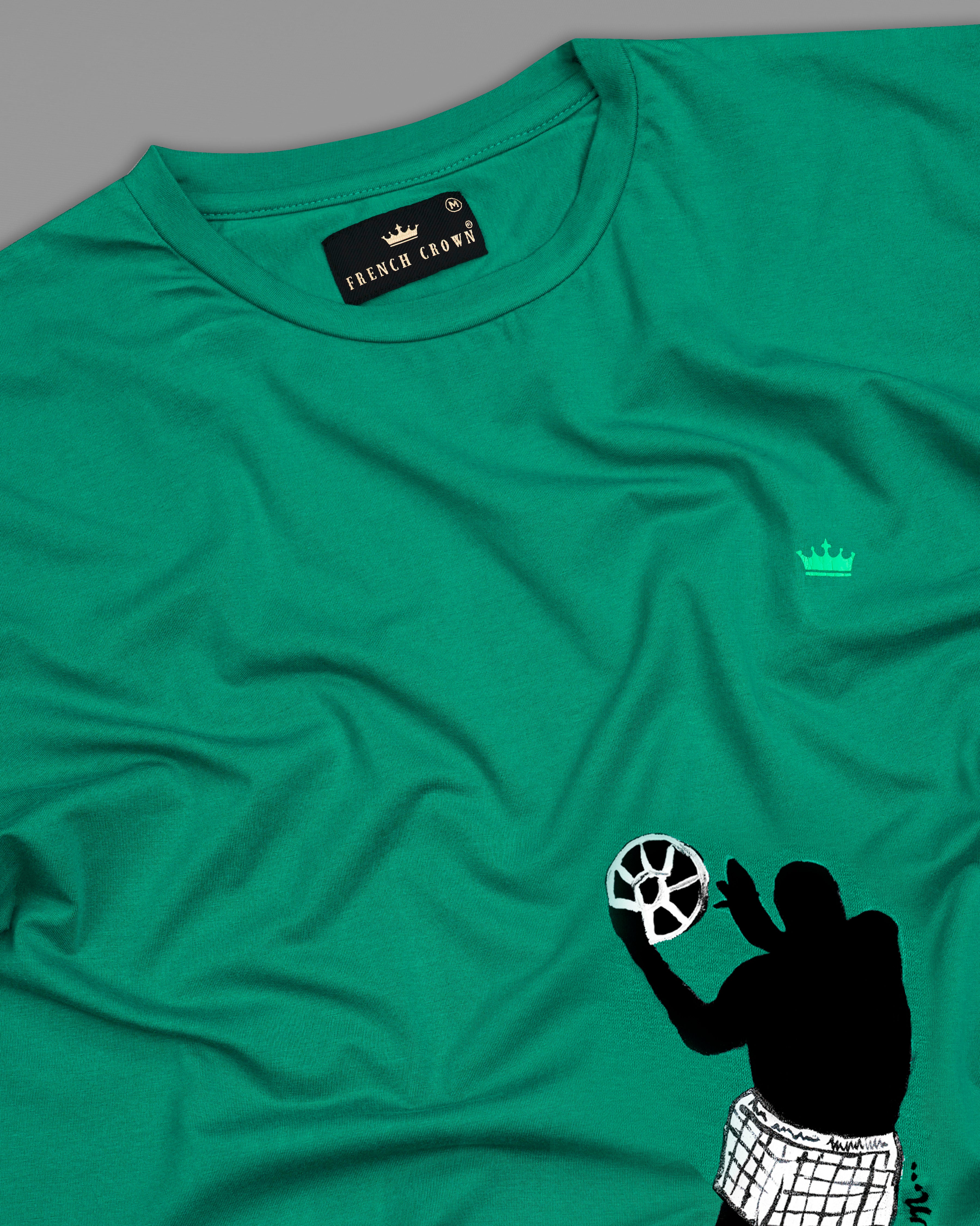 Tropical Green with Basketball Hand Painted Premium Cotton T-shirt