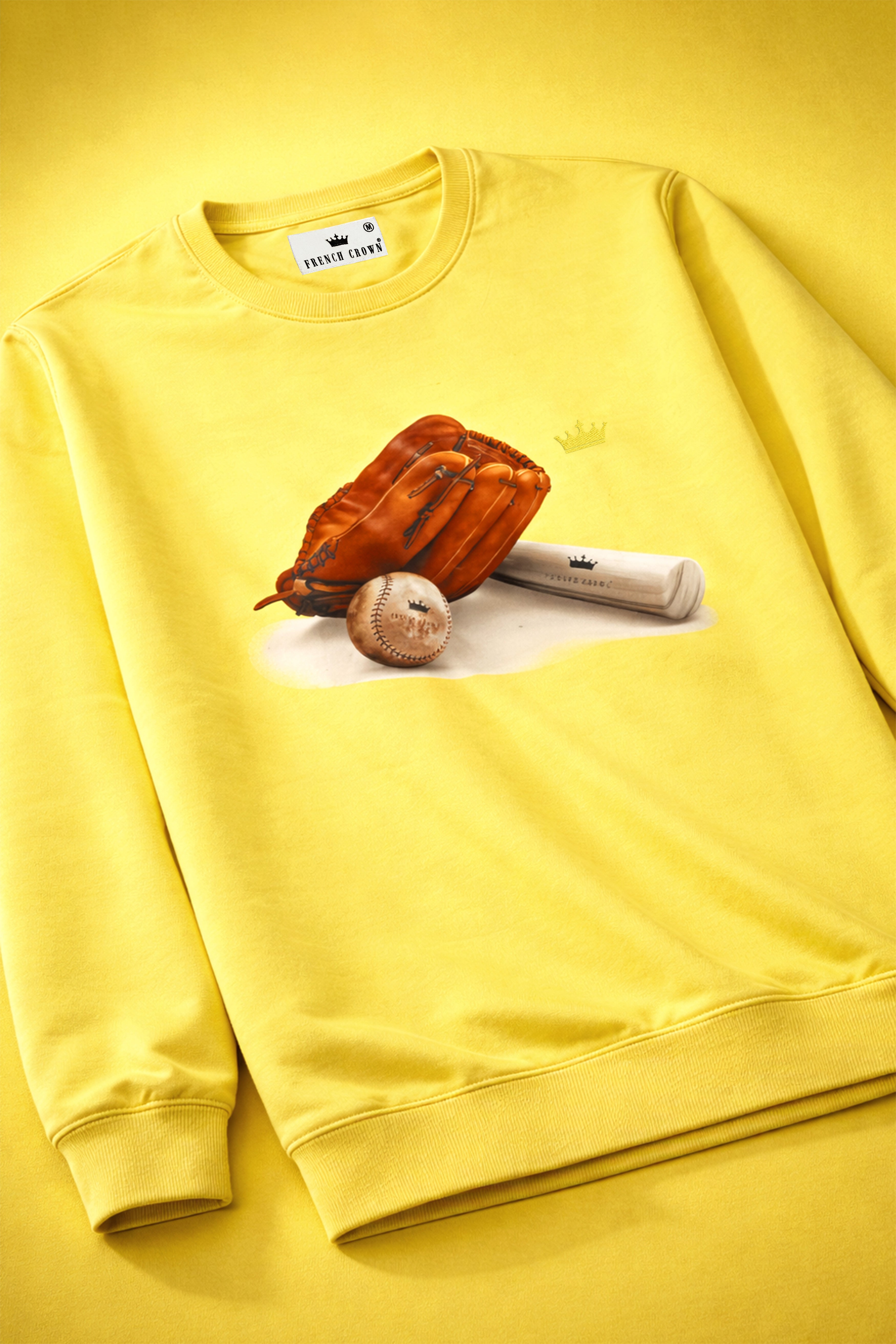 Dandelion Yellow Baseball Printed Premium Organic Cotton Sweatshirt