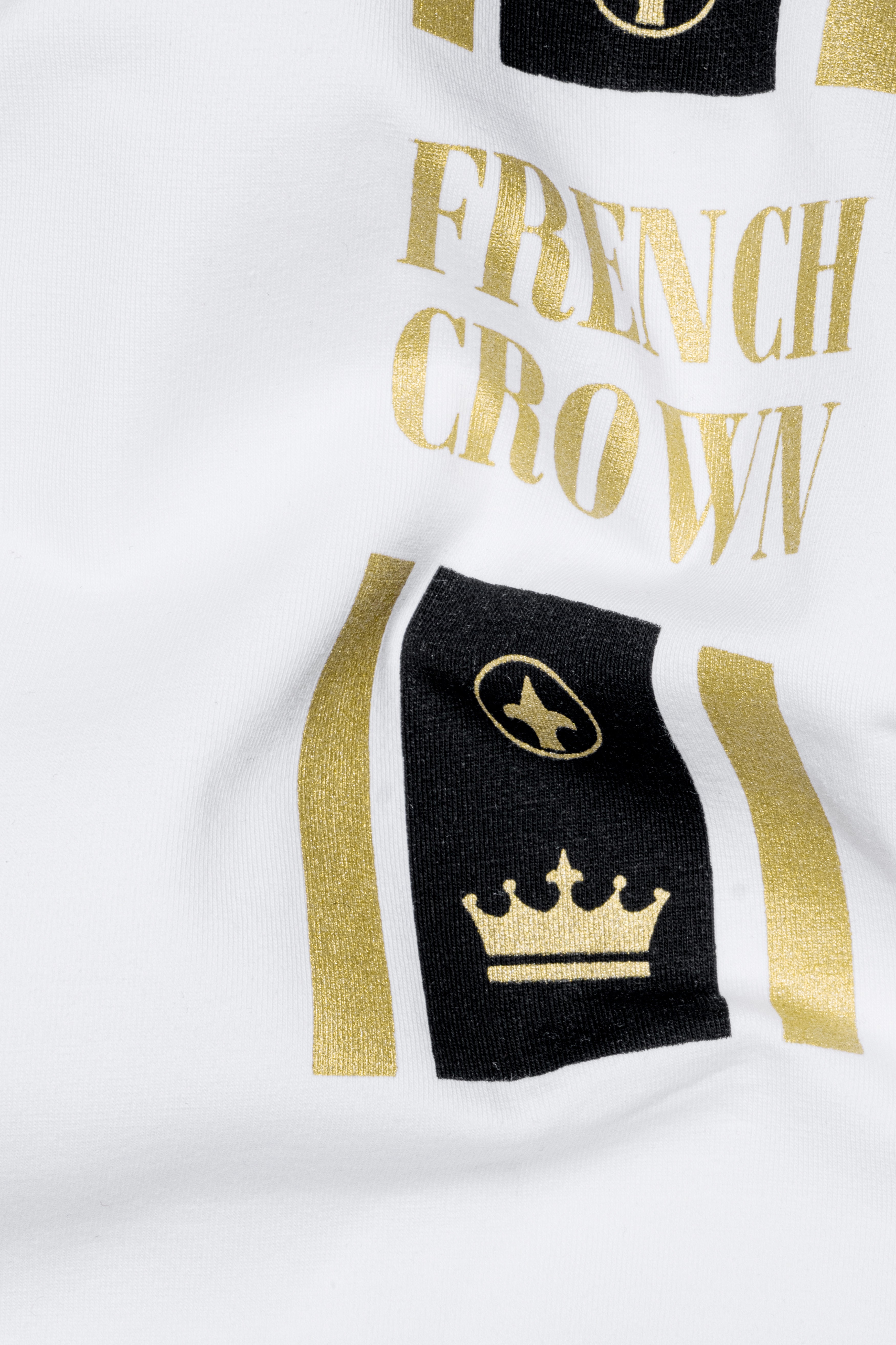 Bright White French Crown Elements Printed Premium Cotton T-Shirt