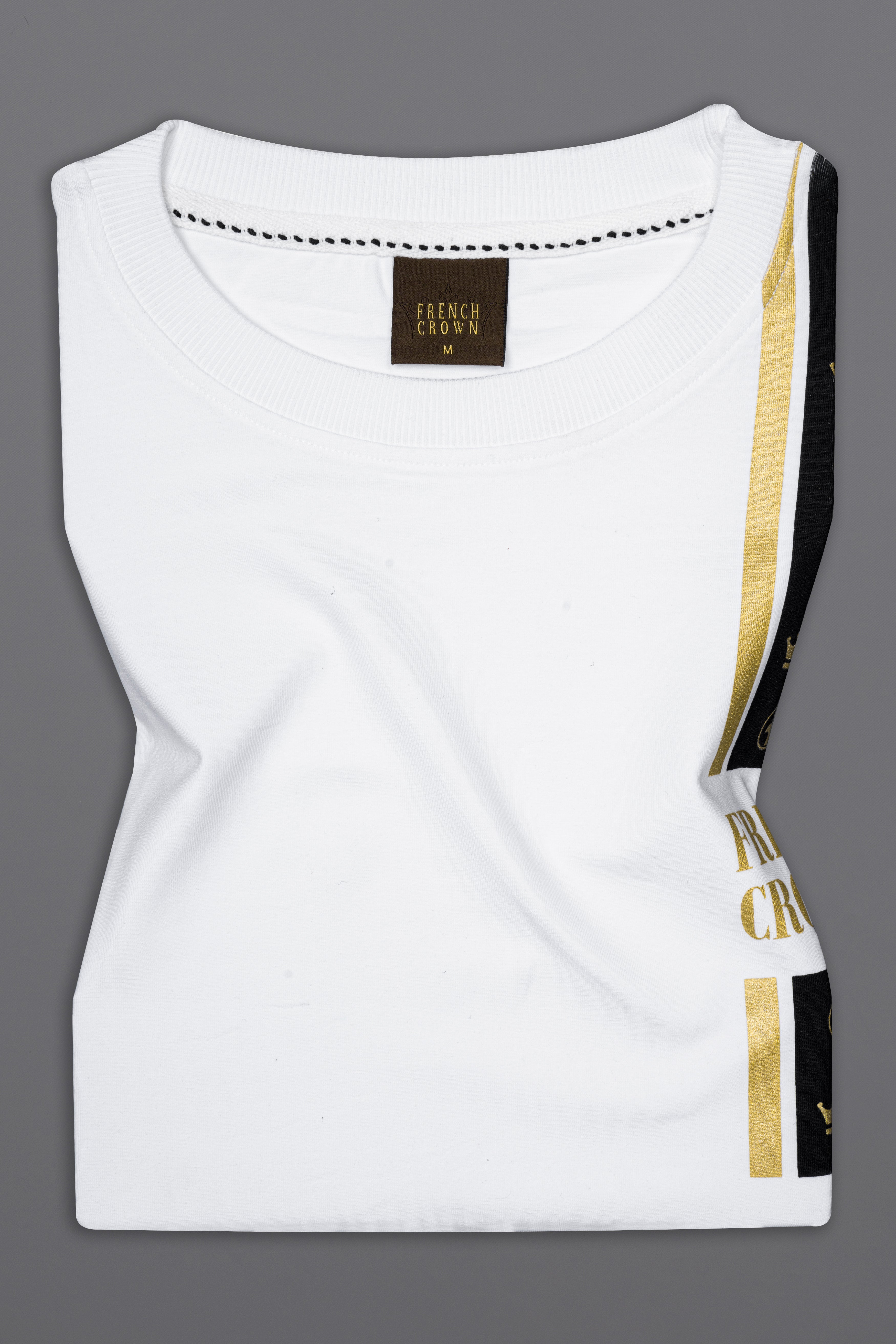 Bright White French Crown Elements Printed Premium Cotton T-Shirt
