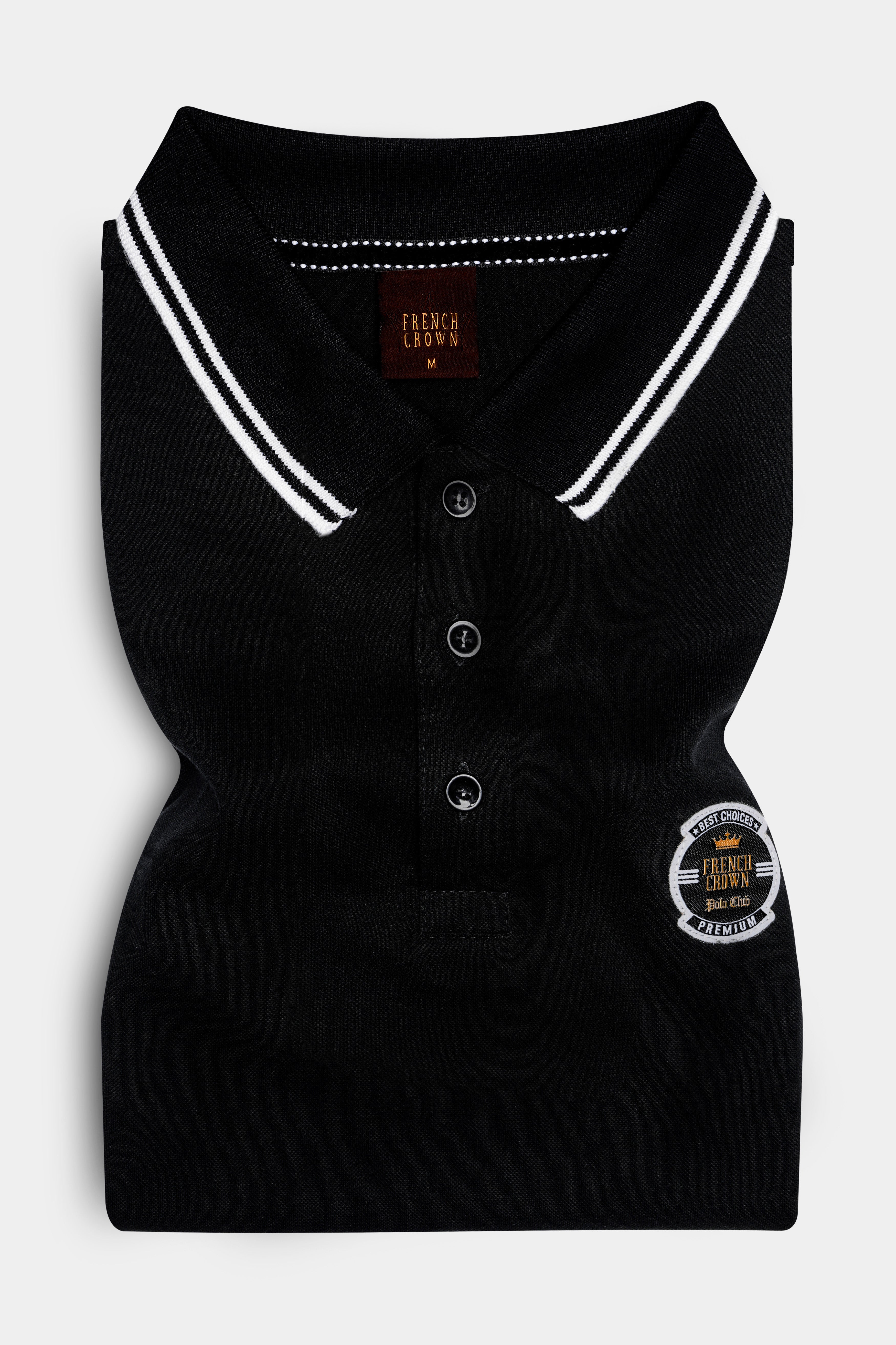 Jade Black Solid Premium Cotton Pique Polo