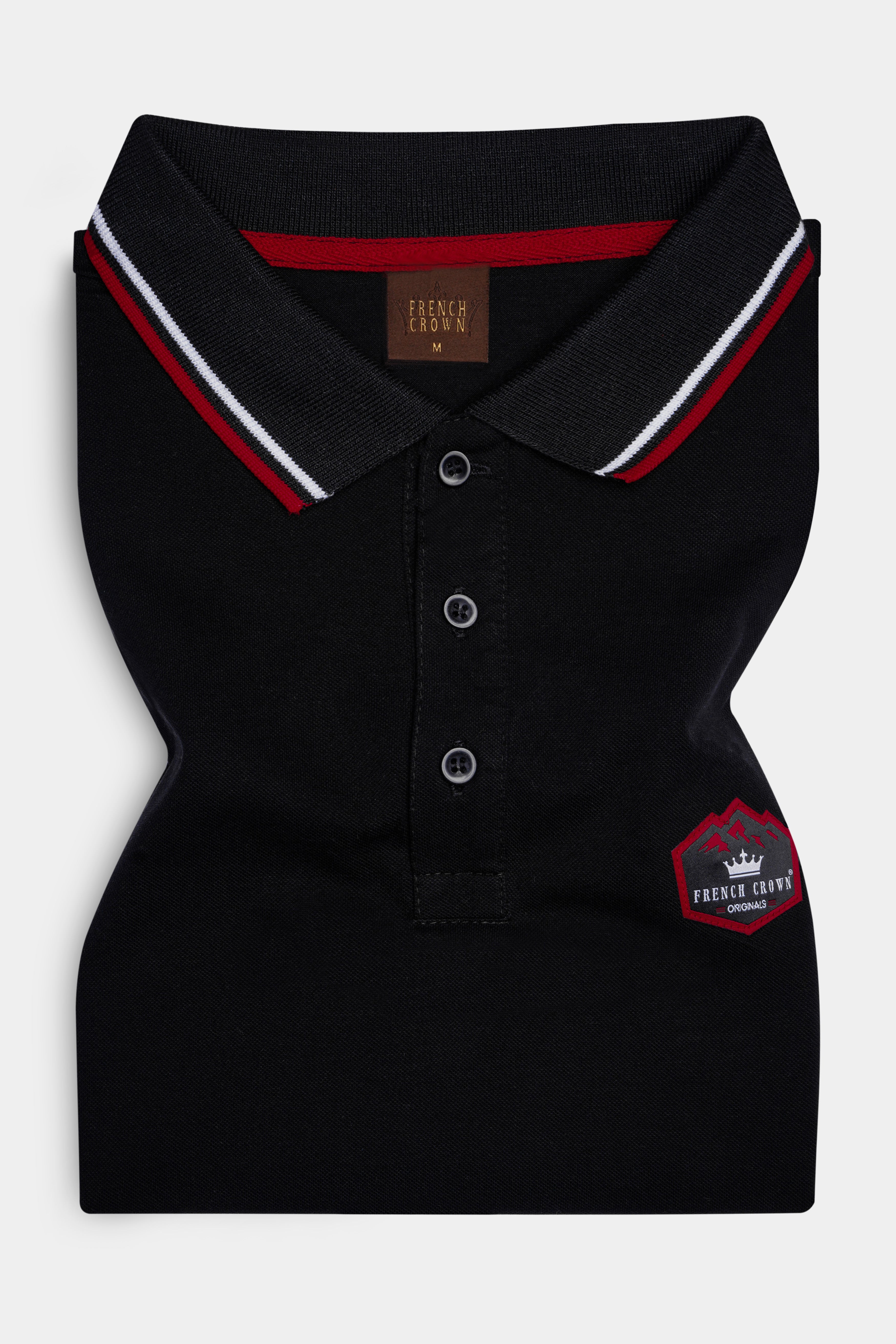 Jade Black Solid Premium Cotton Pique Polo