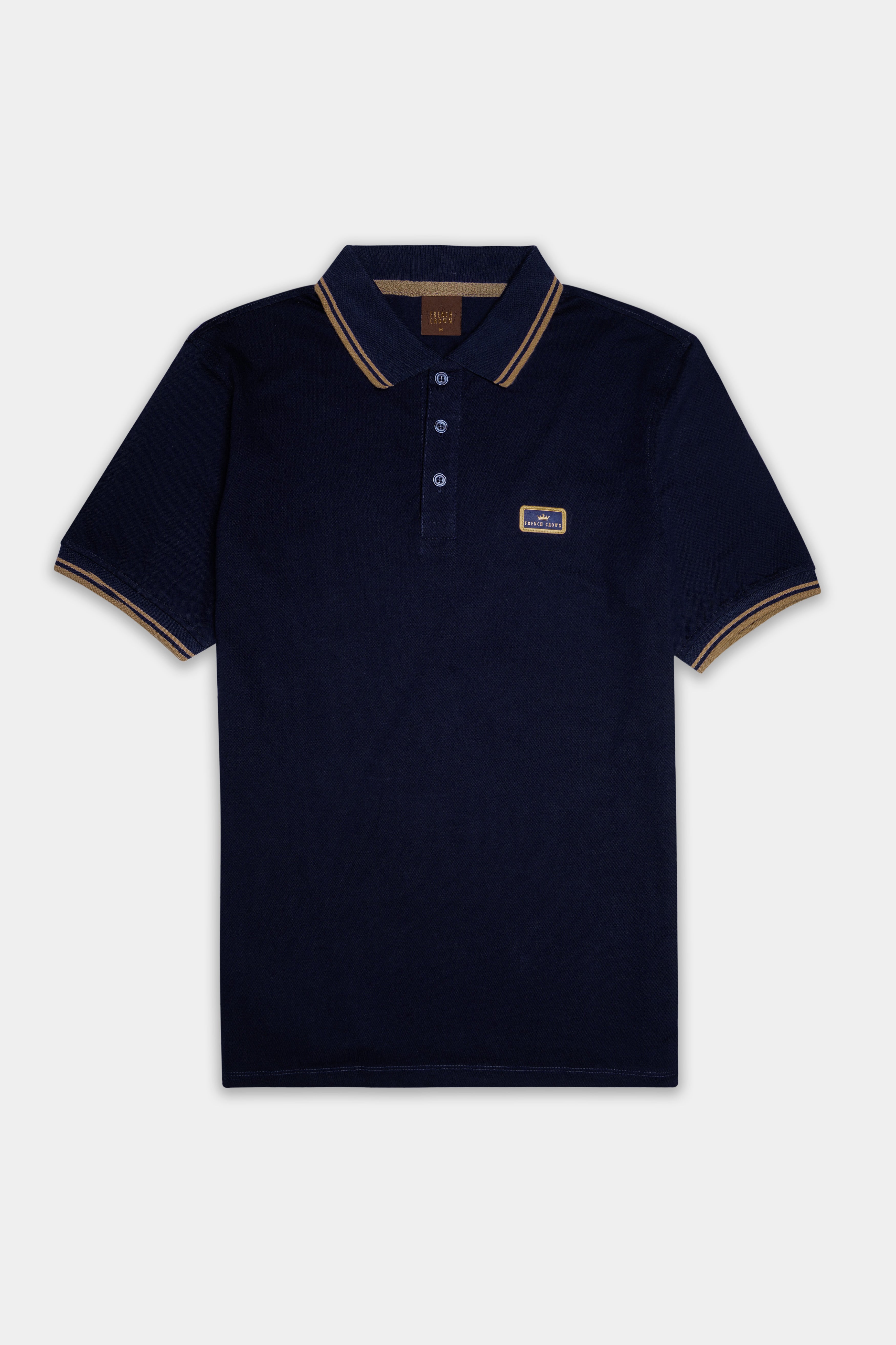 Ebony Blue Solid Premium Cotton Pique Polo