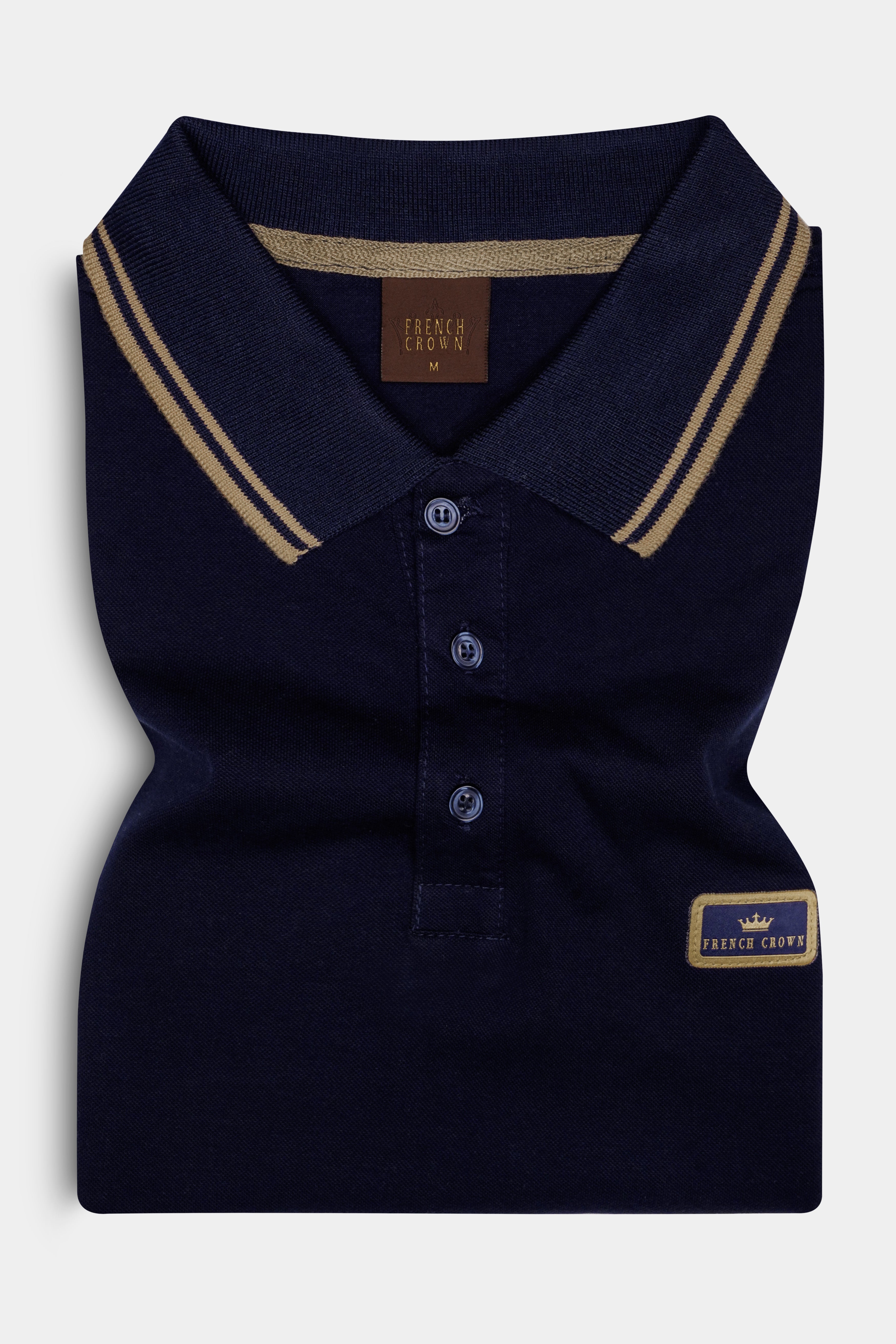 Ebony Blue Solid Premium Cotton Pique Polo