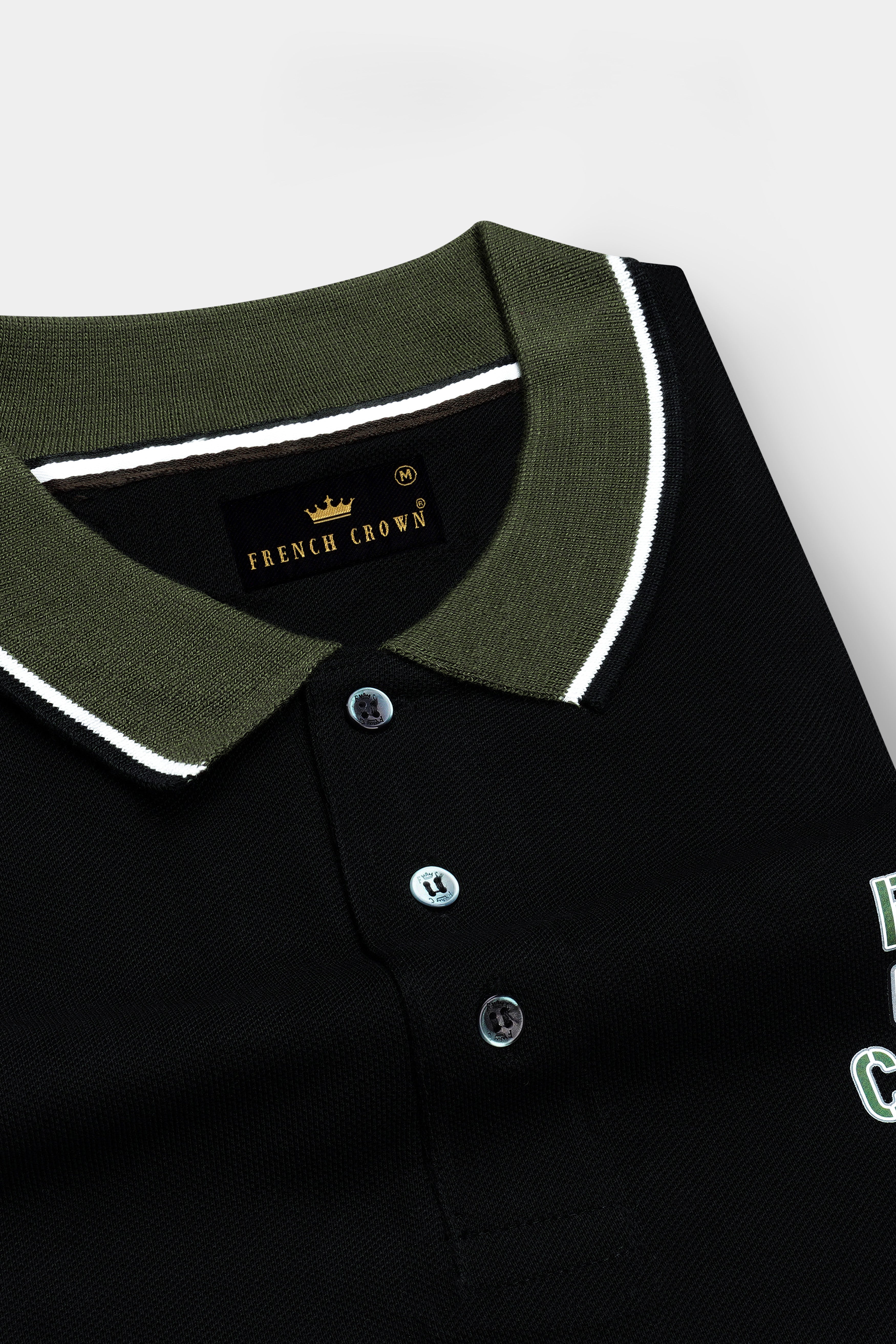 Jade Black Premium Cotton With Olive Green Tipped Collar Pique Polo
