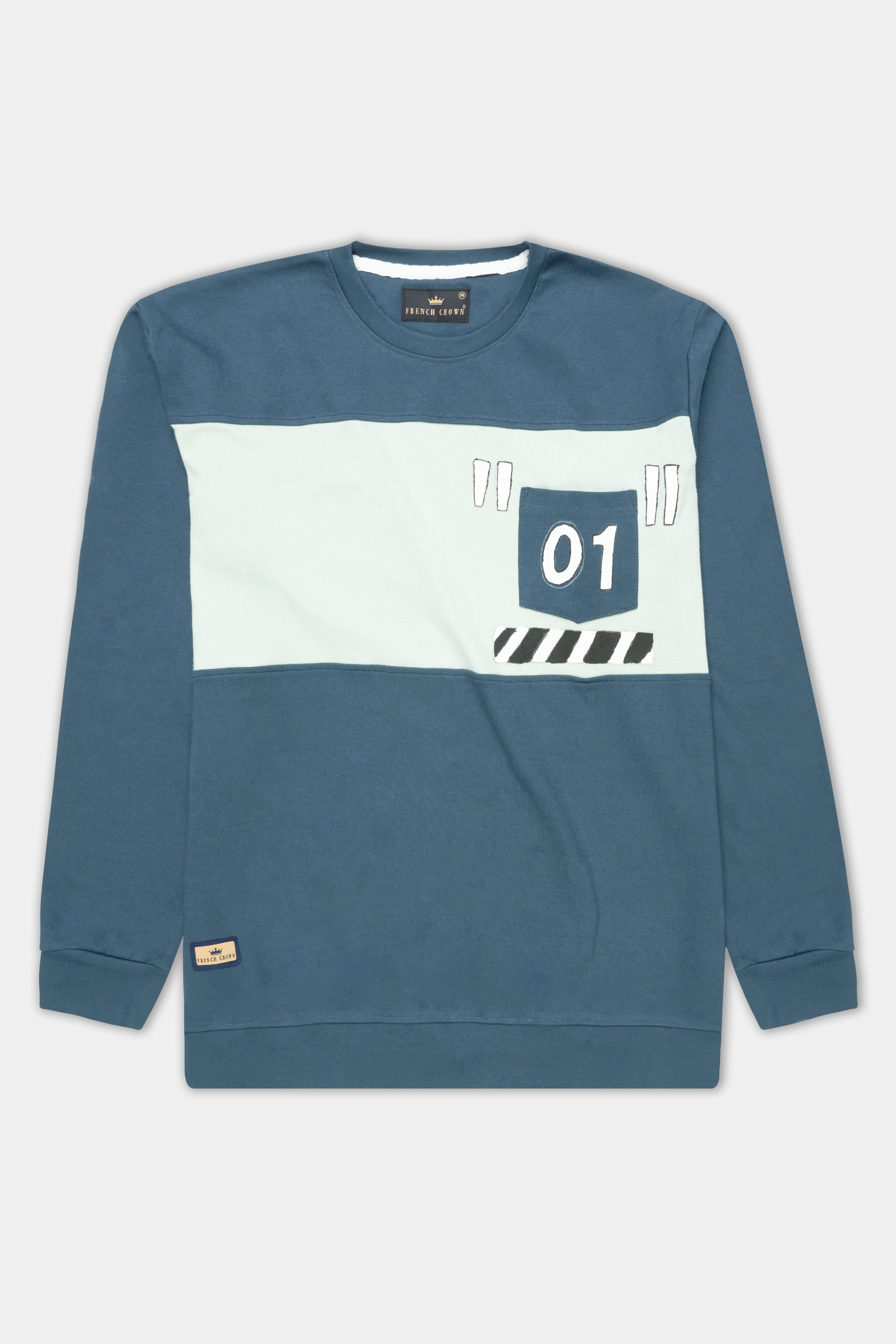 Marengo Blue and Sage Green Hand Painted Premium Cotton Jersey Sweatshirt,TS517-W01-ART-S, TS517-W01-ART-M, TS517-W01-ART-L, TS517-W01-ART-XL, TS517-W01-ART-XXL