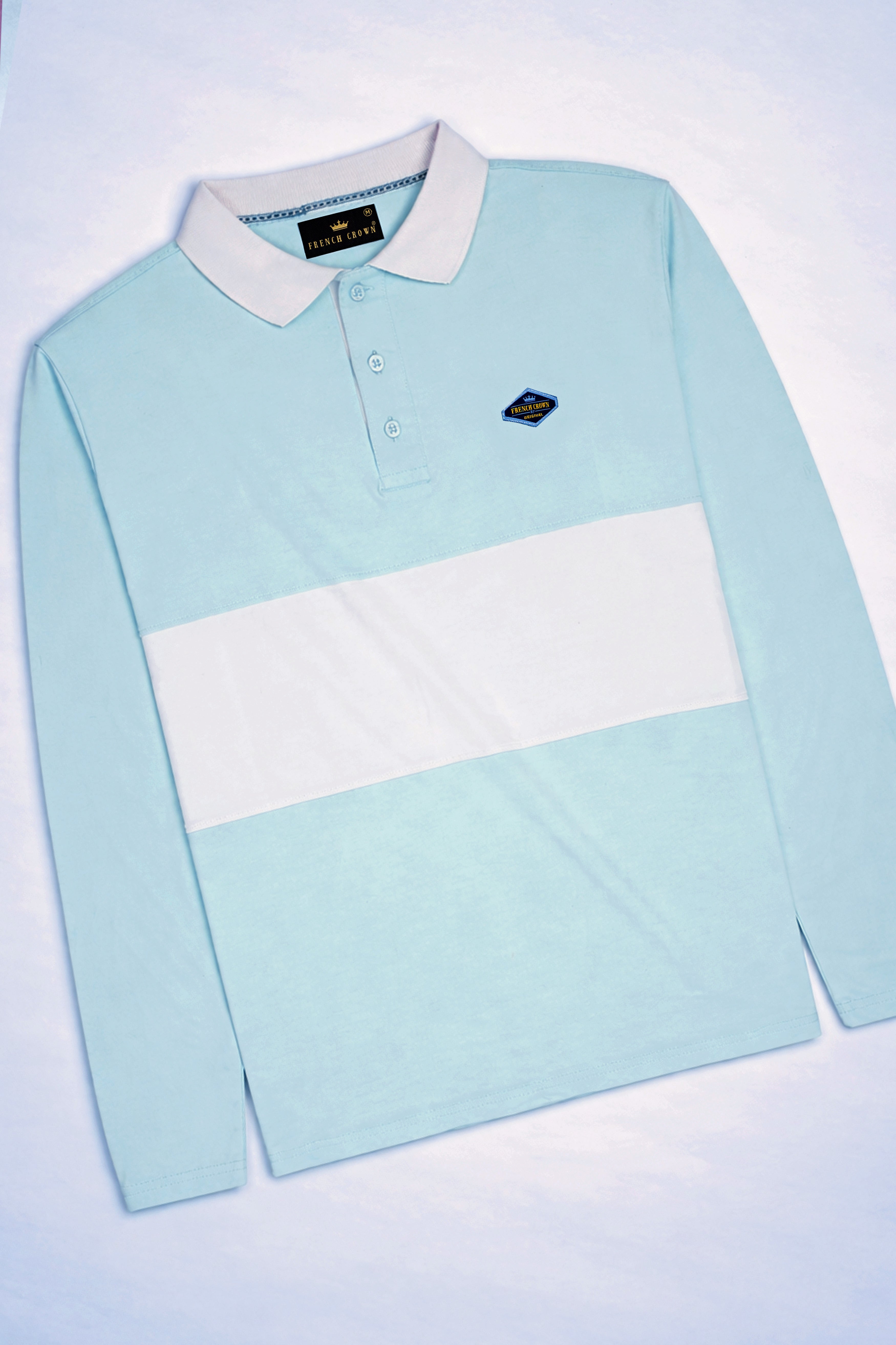 Botticelli Sea Blue with White Patch Design Organic Cotton Mercerised Pique Polo