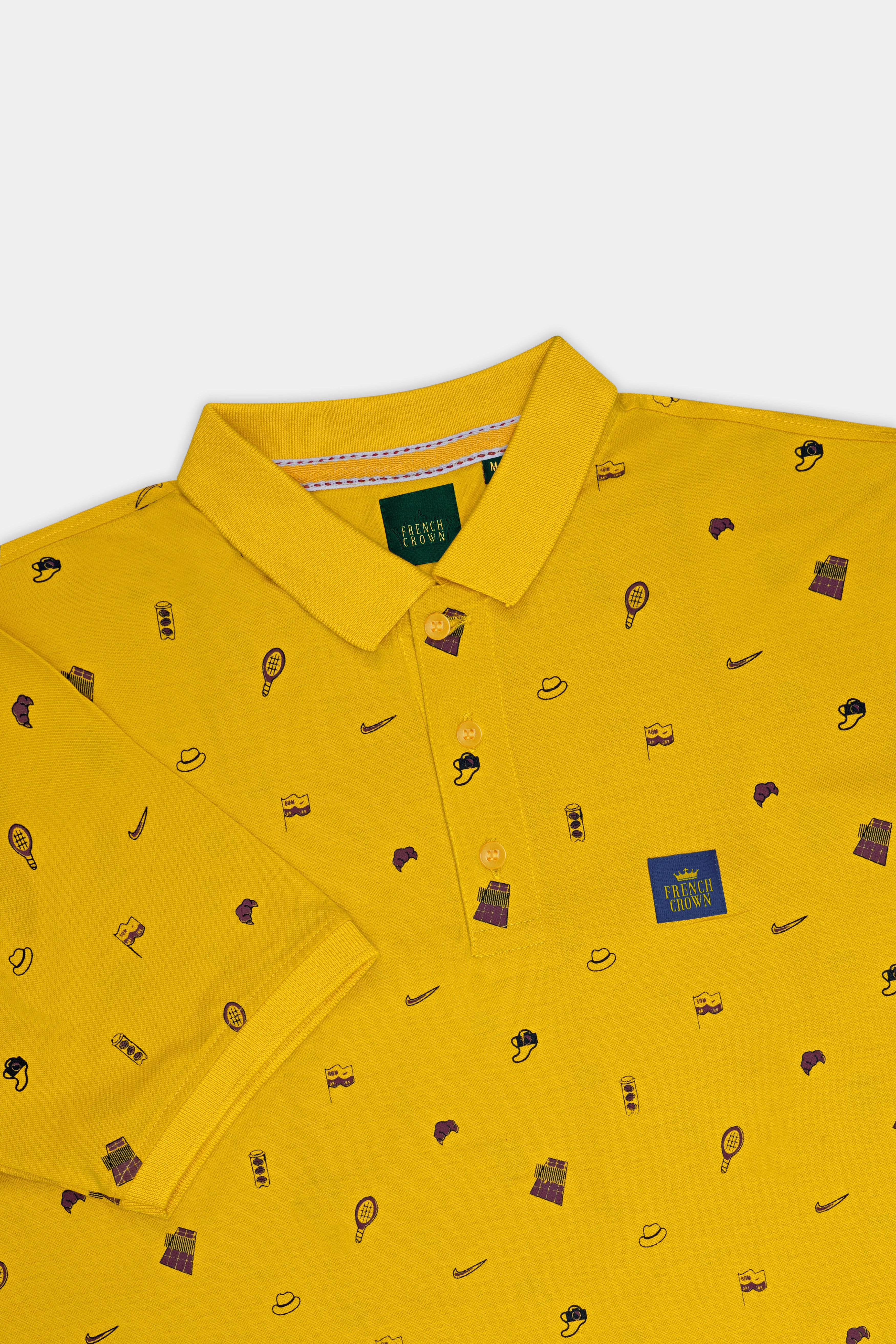 Sunglow Yellow Printed Organic Cotton Mercerised Pique Polo