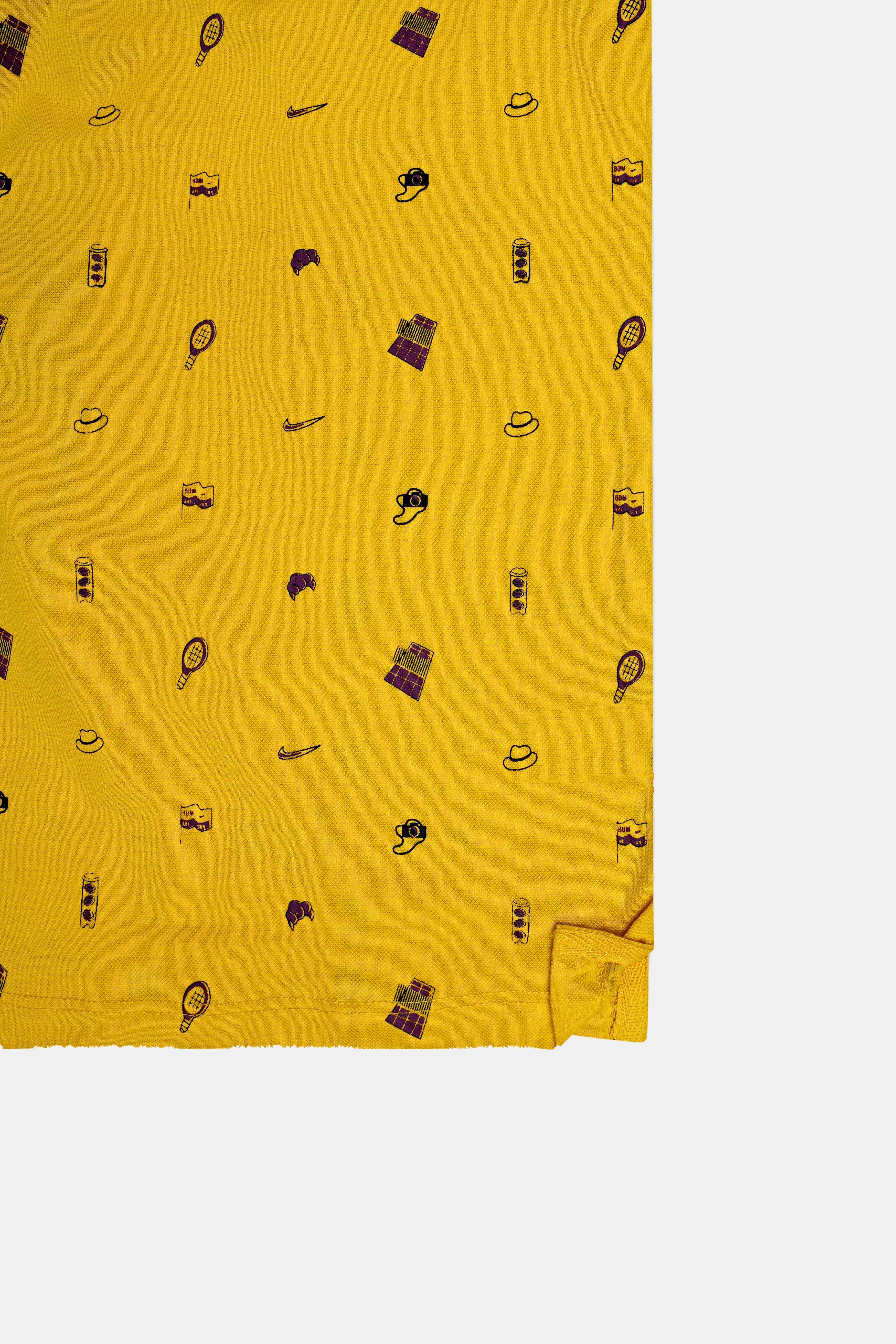 Sunglow Yellow Printed Organic Cotton Mercerised Pique Polo