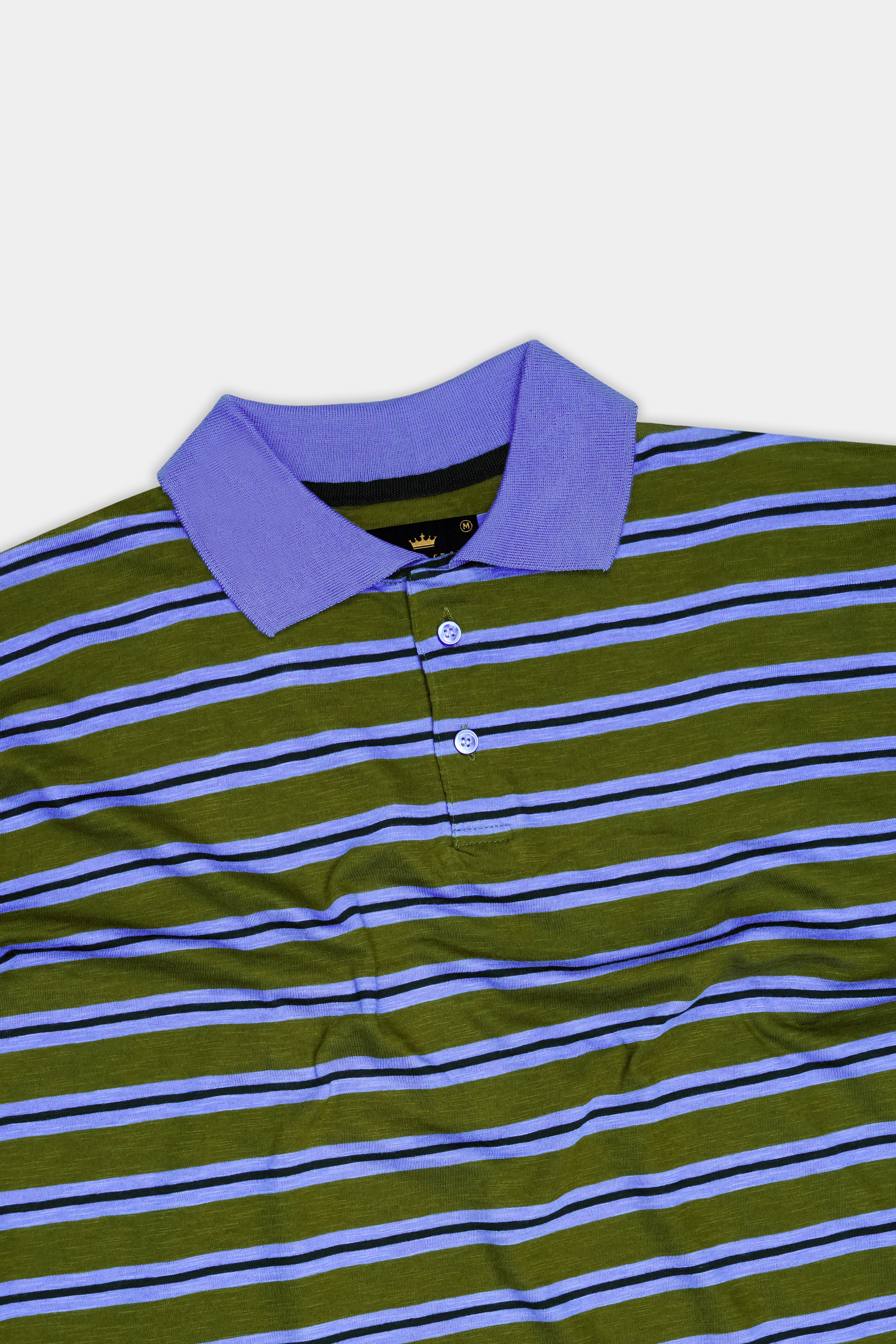 Woodland Green with Blue and Gray Color Striped Supima Organic Cotton Polo