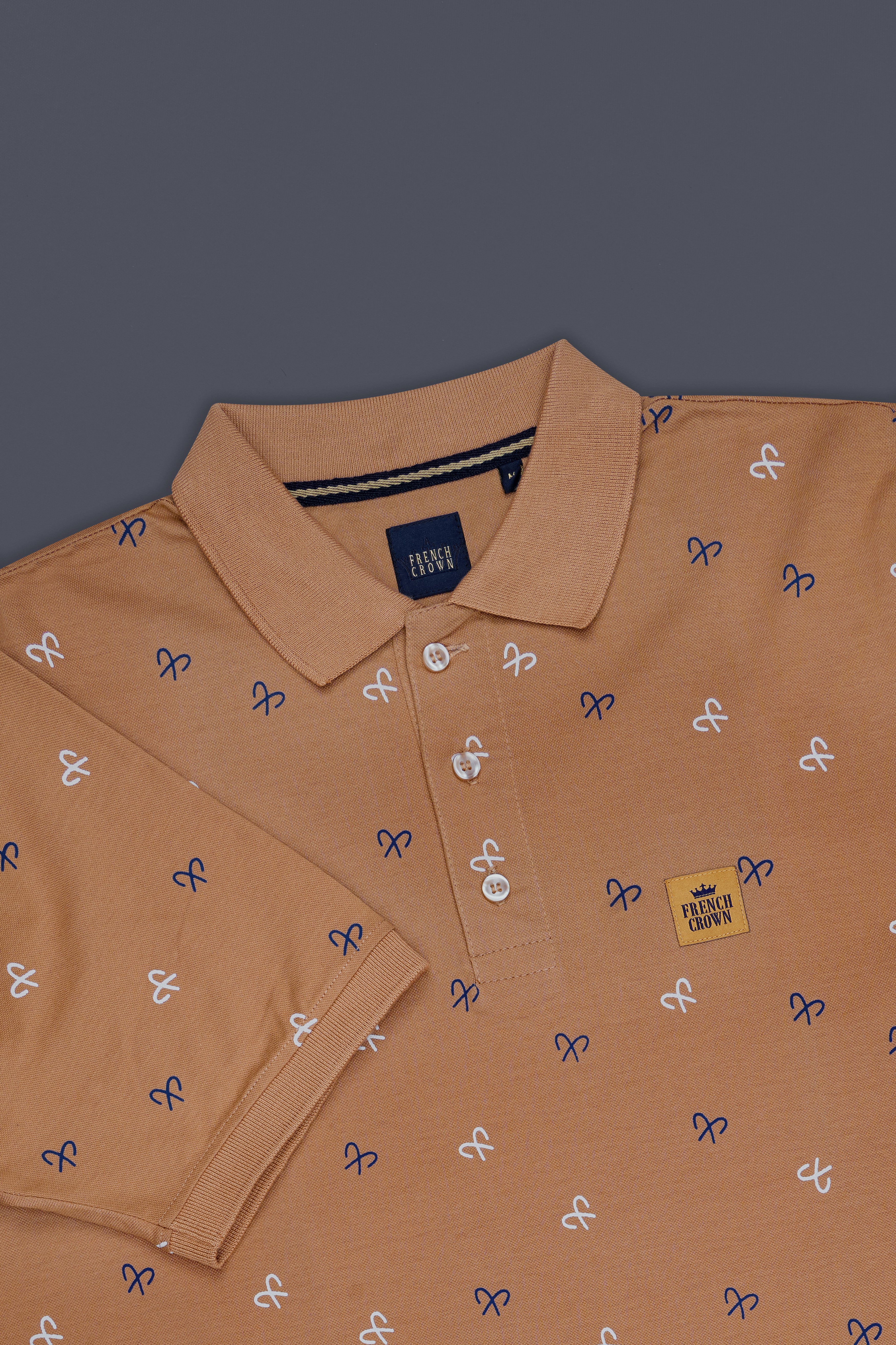 Antique Brass Brown Textured Organic Cotton Mercerised Pique Polo