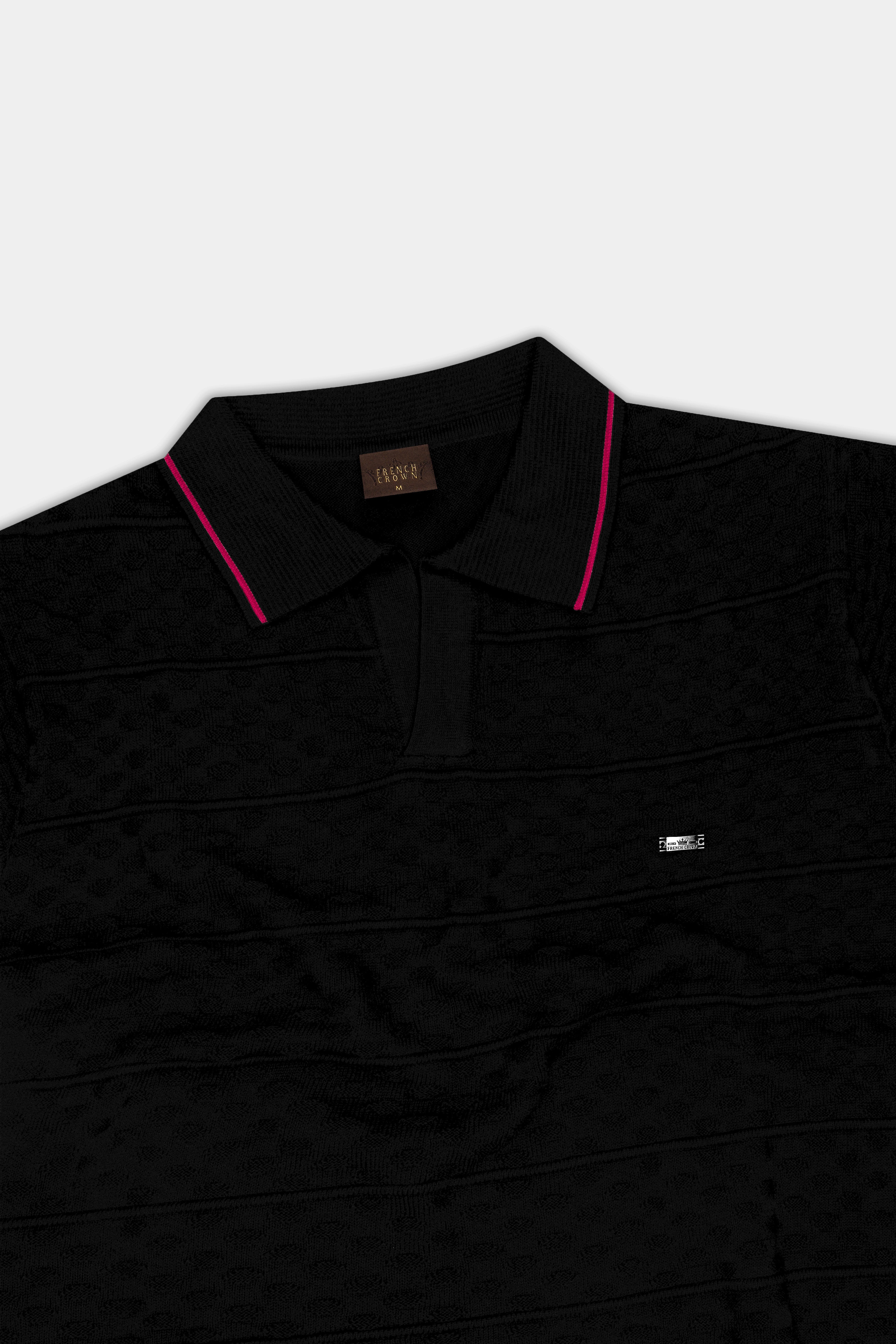 Bunker Black Jacquard Textured Flat-Knit Premium Cotton Polo