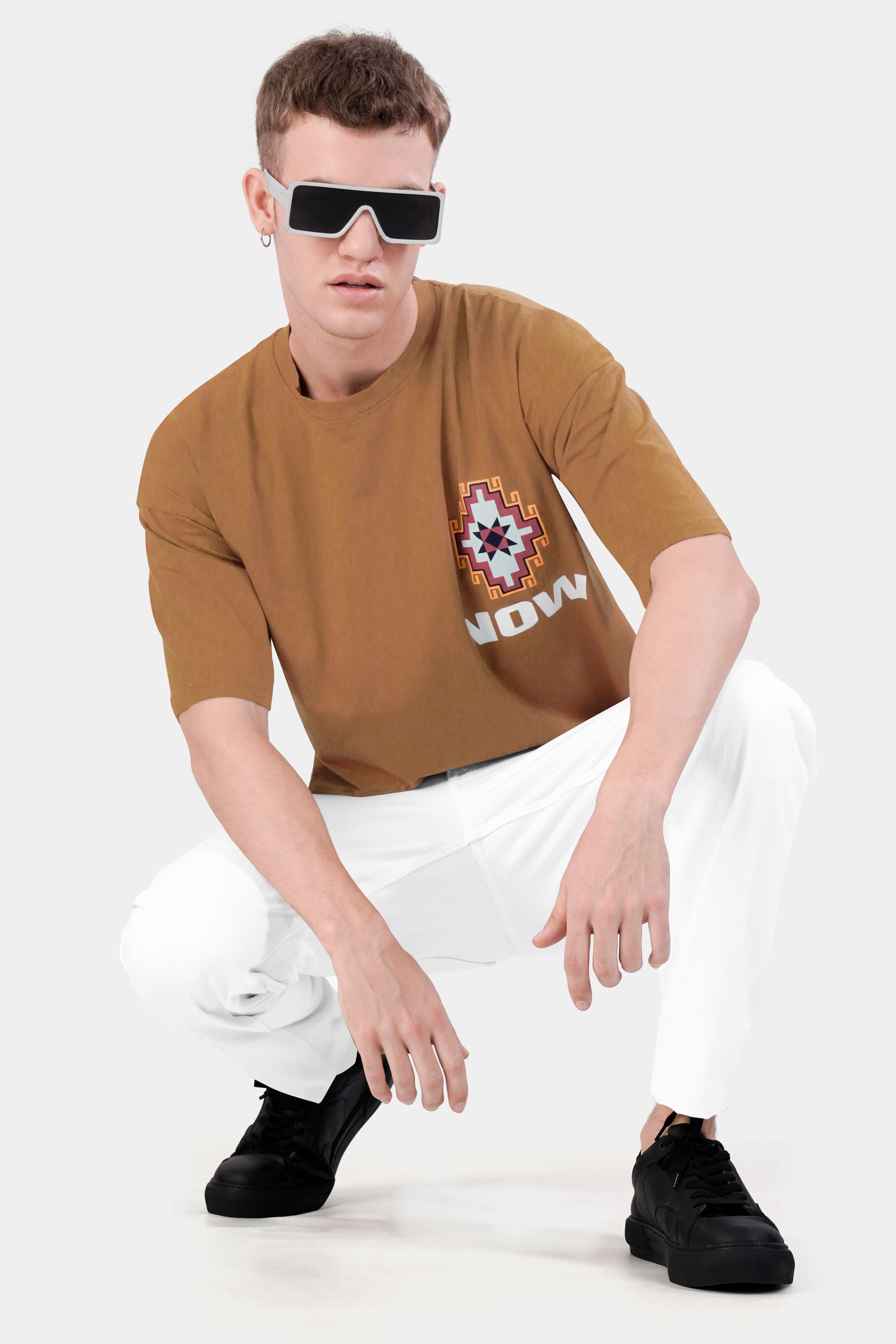 Sepia Brown Printed Premium Cotton Oversized T-shirt TS951-S, TS951-M, TS951-L, TS951-XL, TS951-XXL