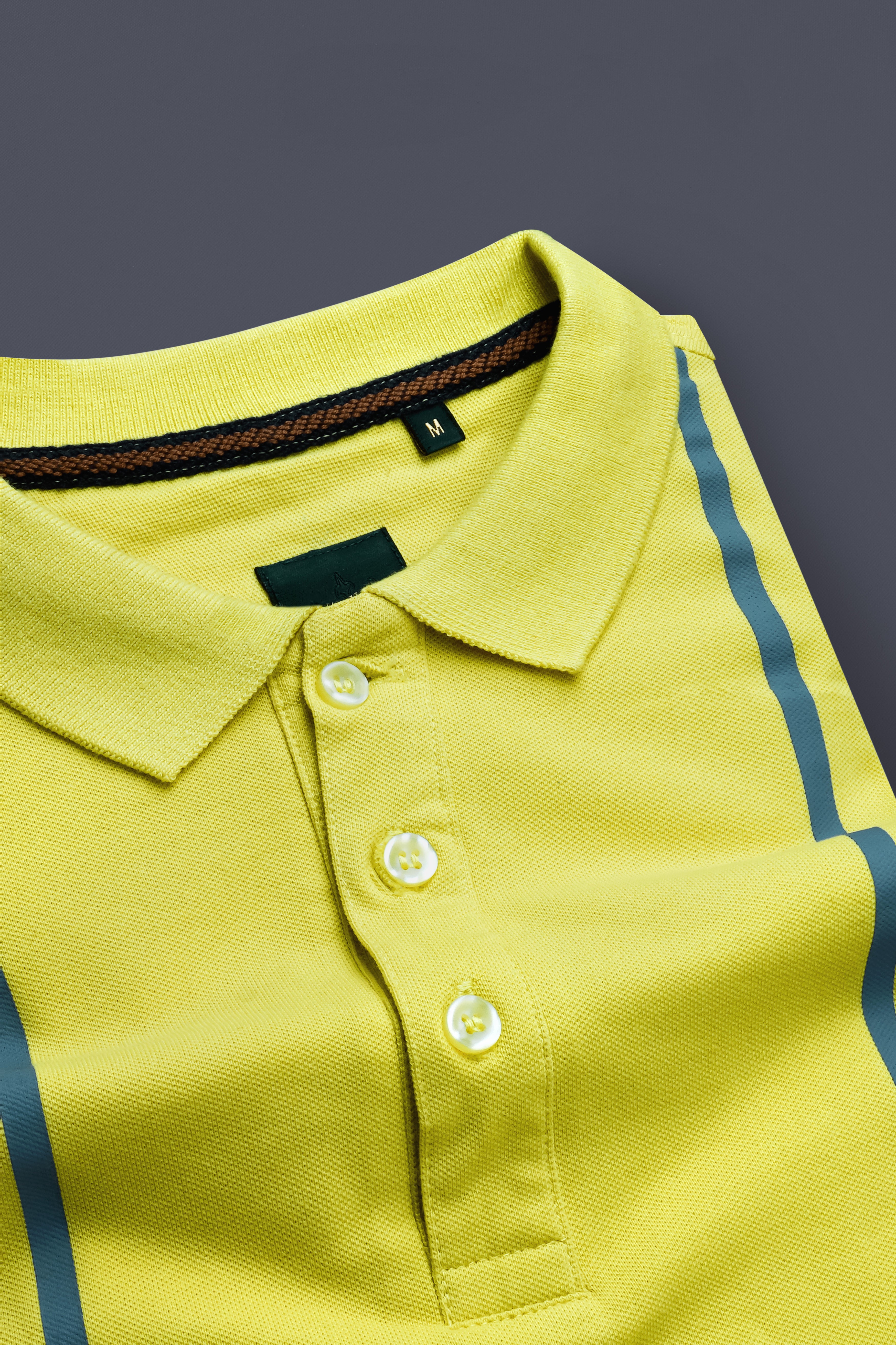 Portica Yellow Striped Premium Cotton Pique Polo