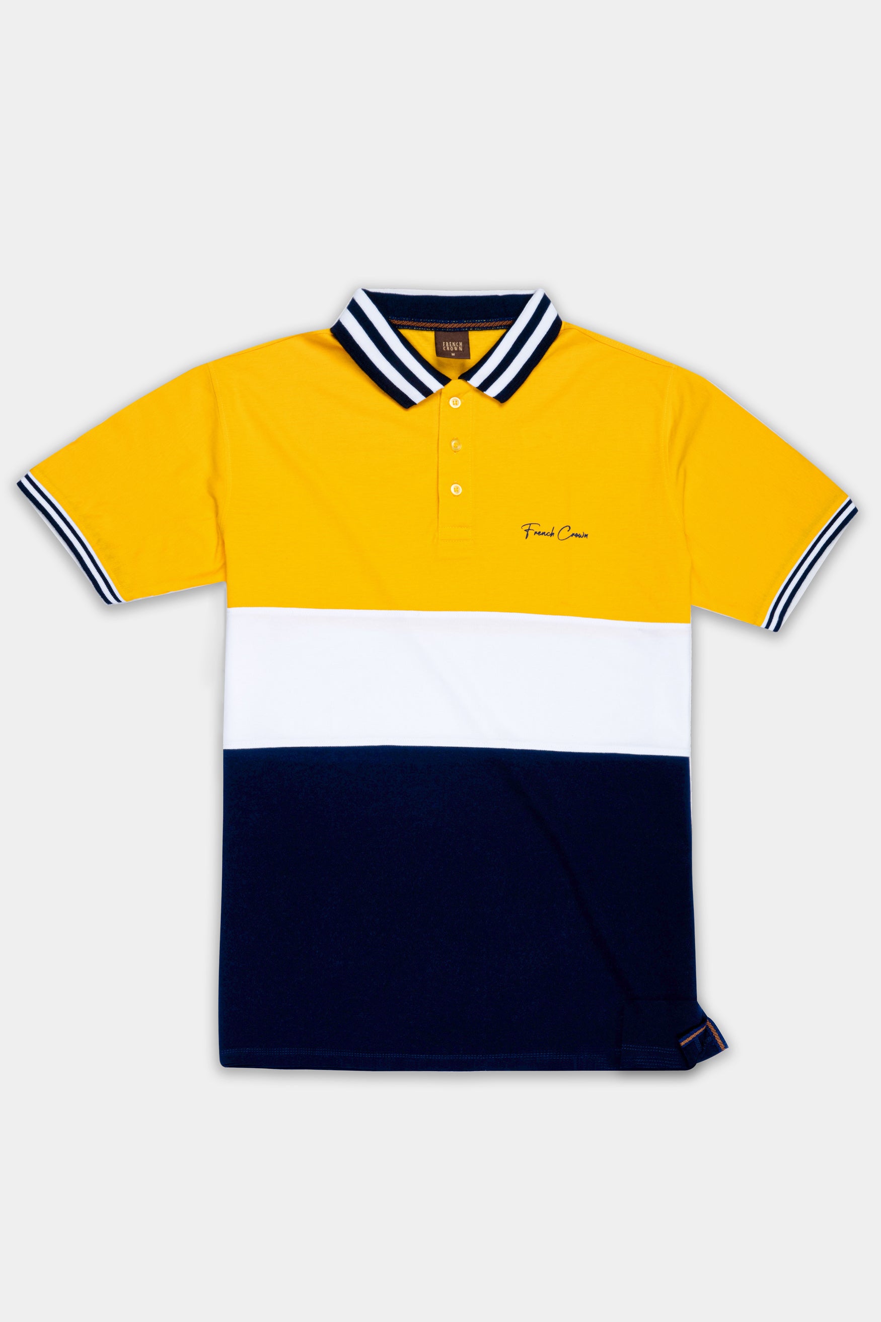 Mikado Yellow And Ebony Blue Premium Cotton Mercerised Pique Polo