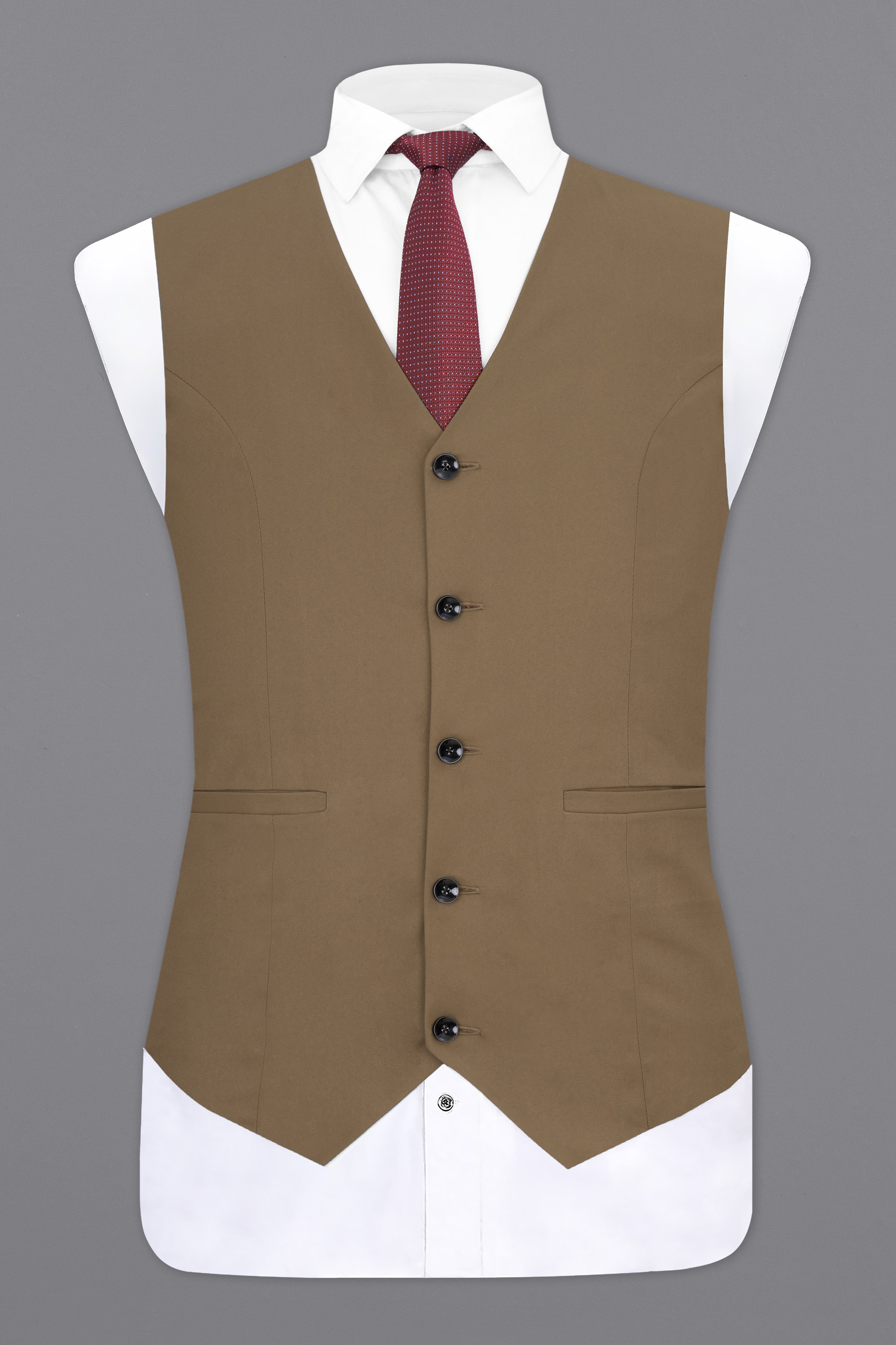 Khaki Brown Textured Waistcoat