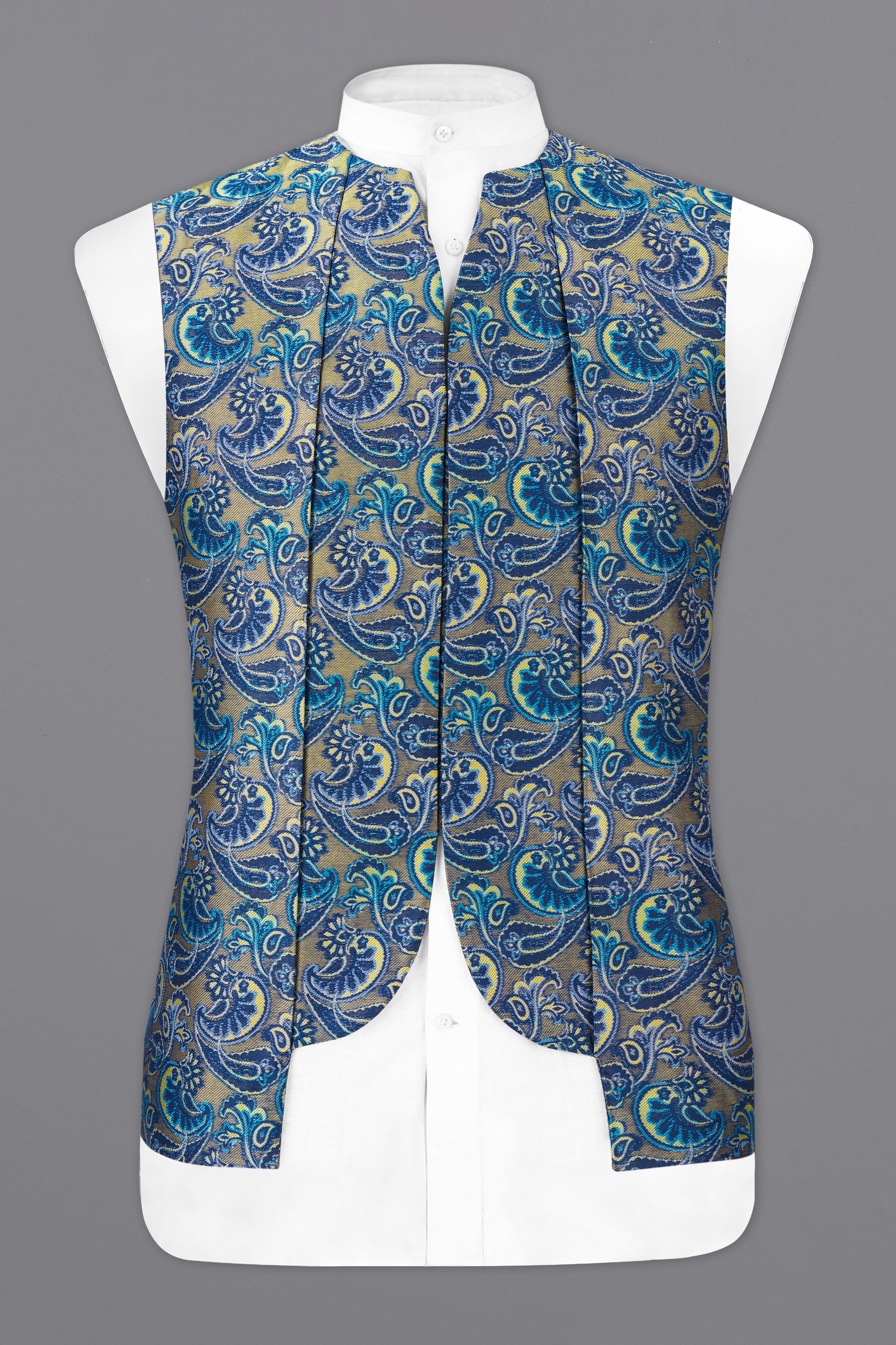 Biscay Blue Paisley Textured Designer Waistcoat