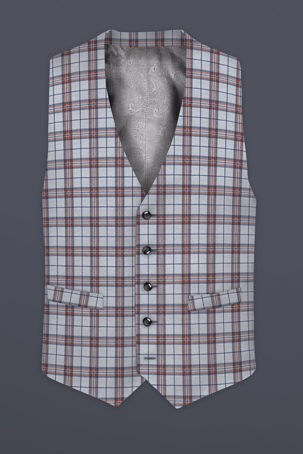 Cadet Gray with Maroon and Blue Plaid Tweed Waistcoat