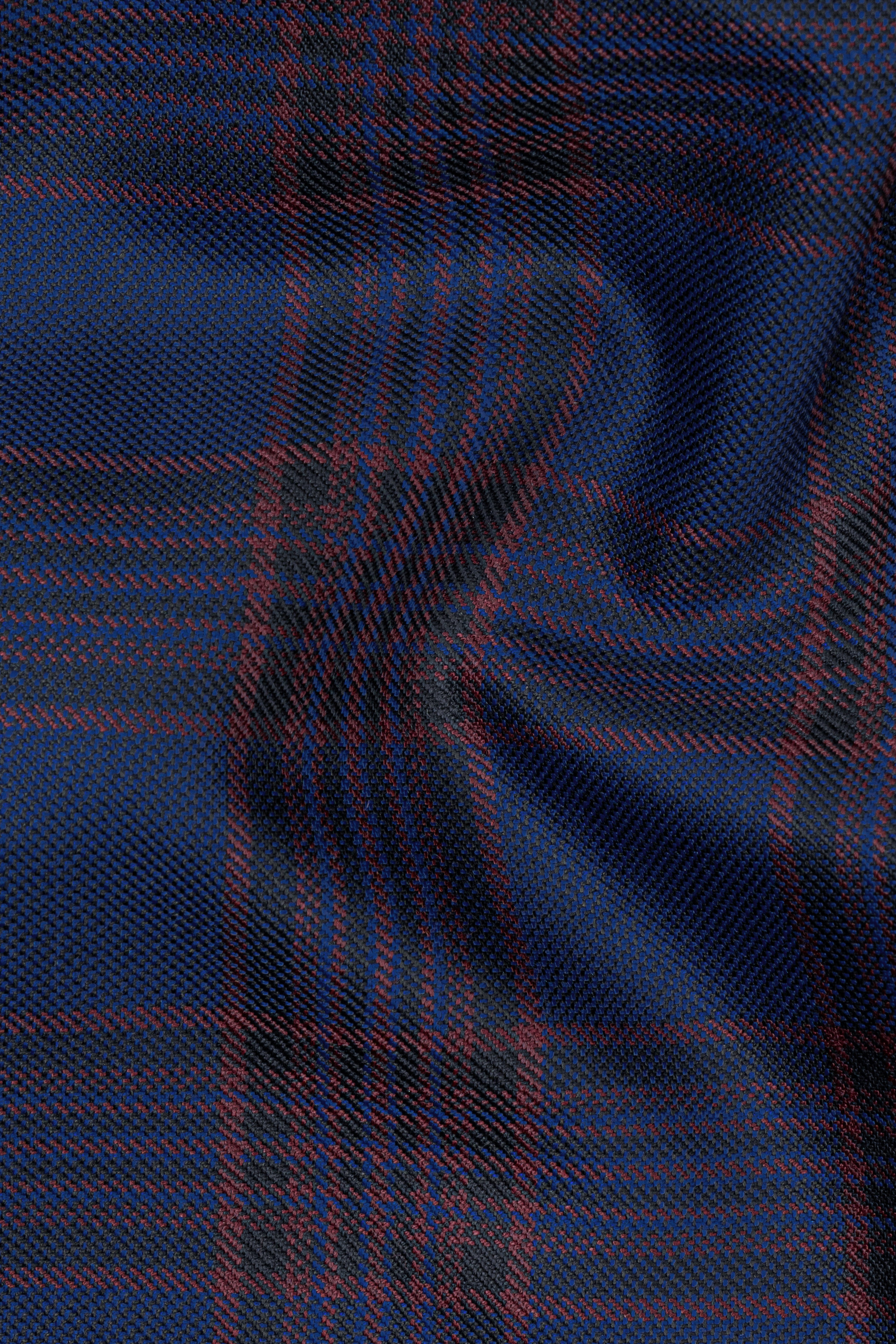 Bunting Blue with Livid Brown Plaid Wool Blend Waistcoat
