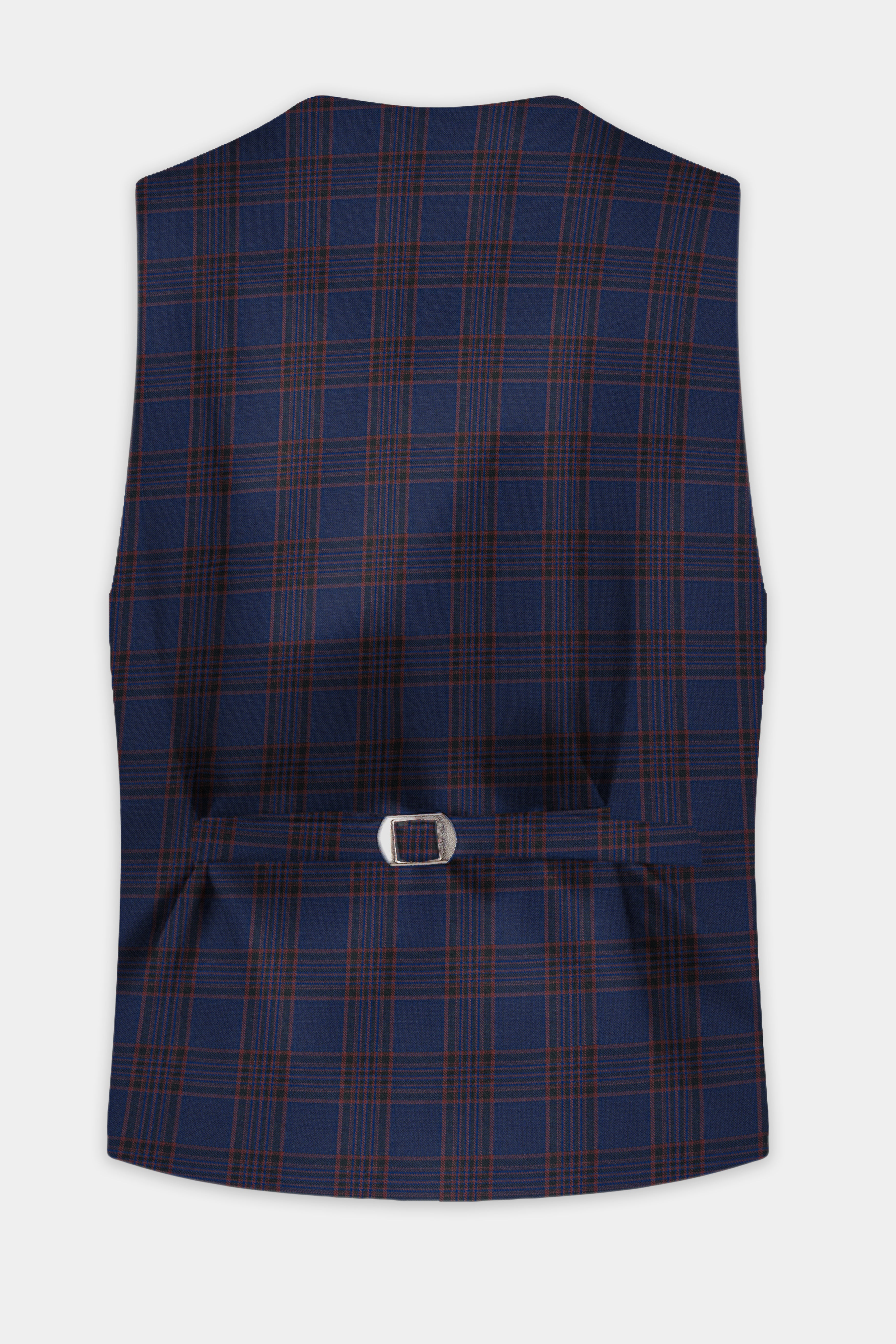Bunting Blue with Livid Brown Plaid Wool Blend Waistcoat