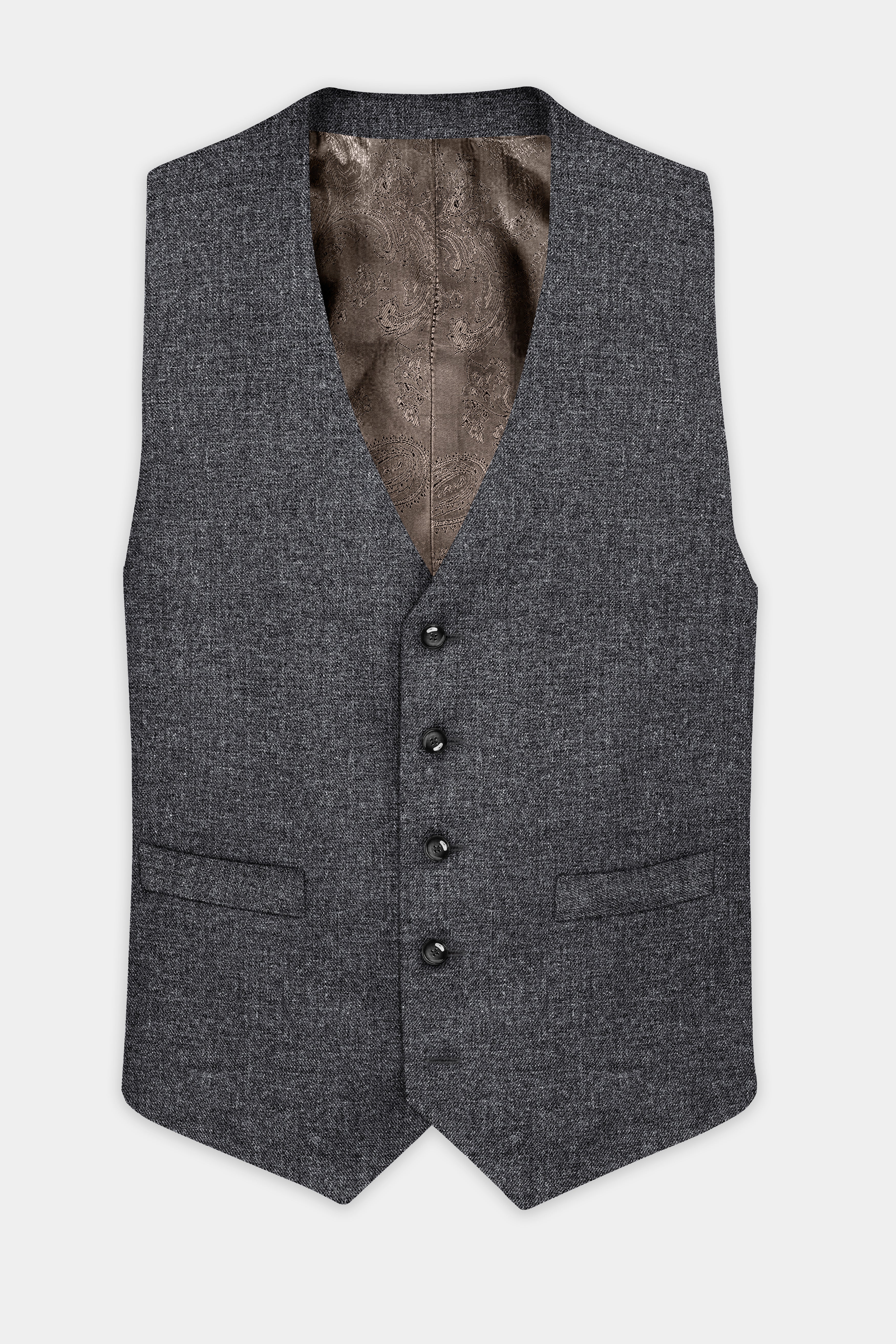 Vampire Gray Textured Wool Blend Flannel Slight Stretch Waistcoat