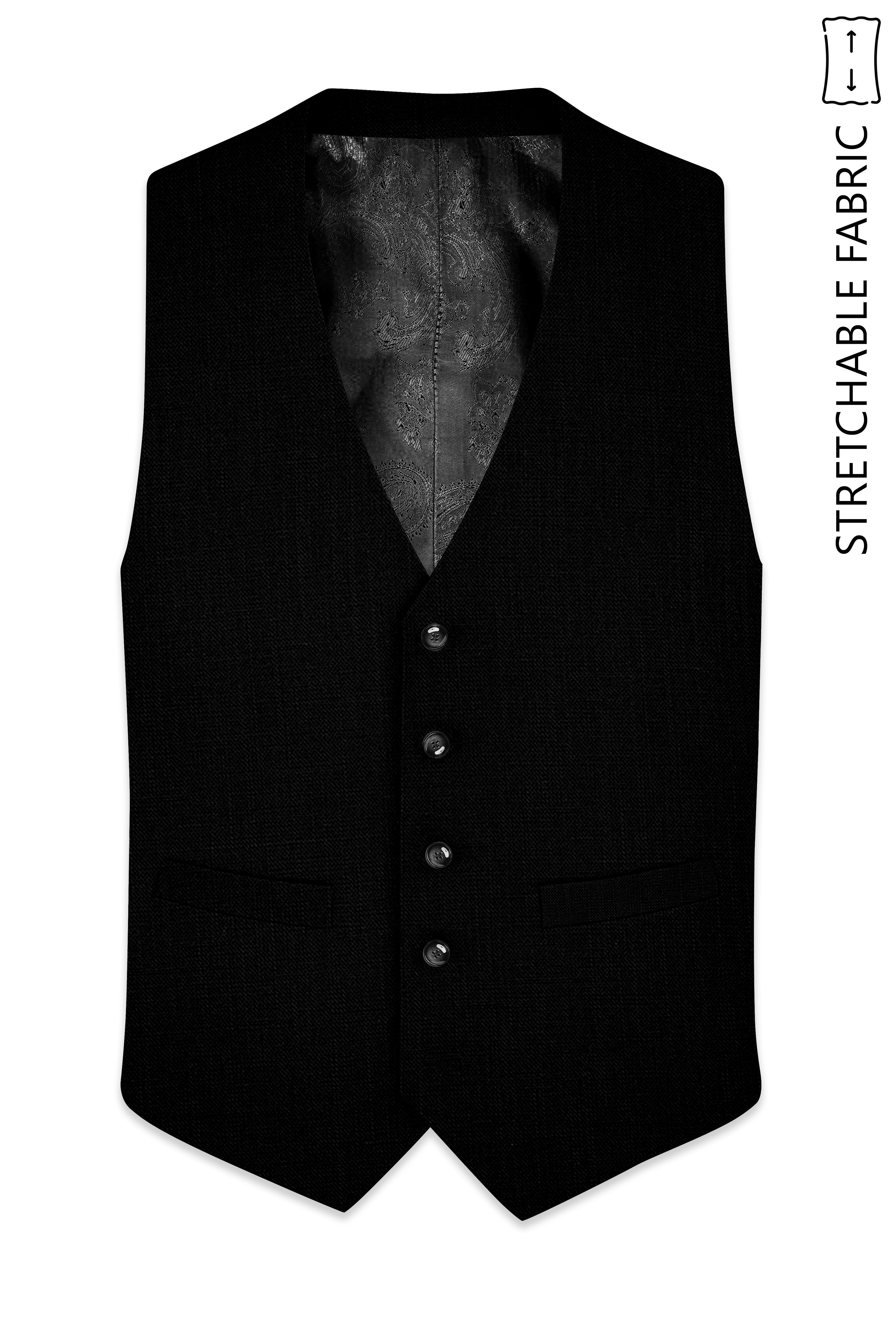 Jade Black Luxurious Linen Stretchable Waistcoat