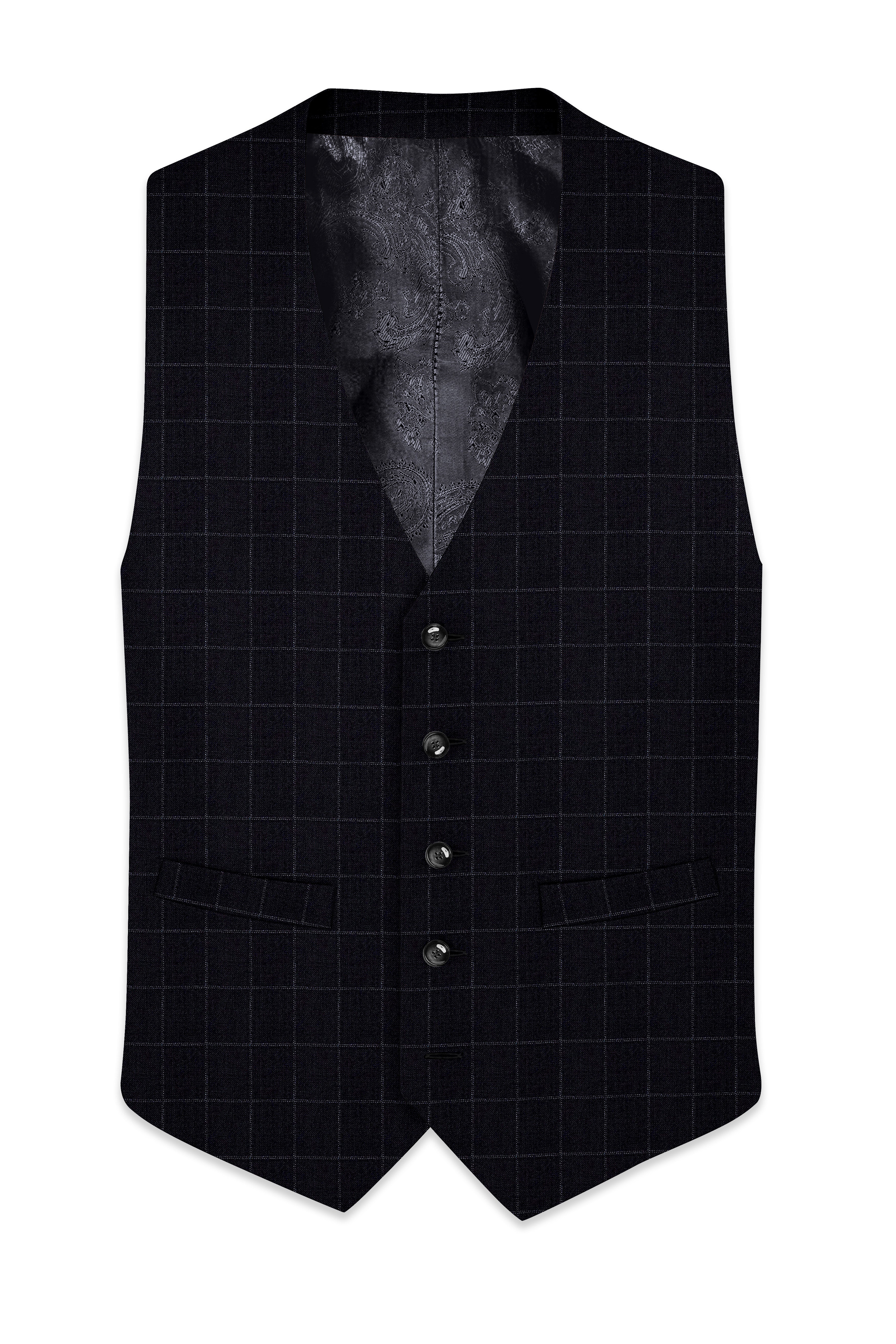 Log Cabin Black Super fine Windowpane Wool Rich Waistcoat