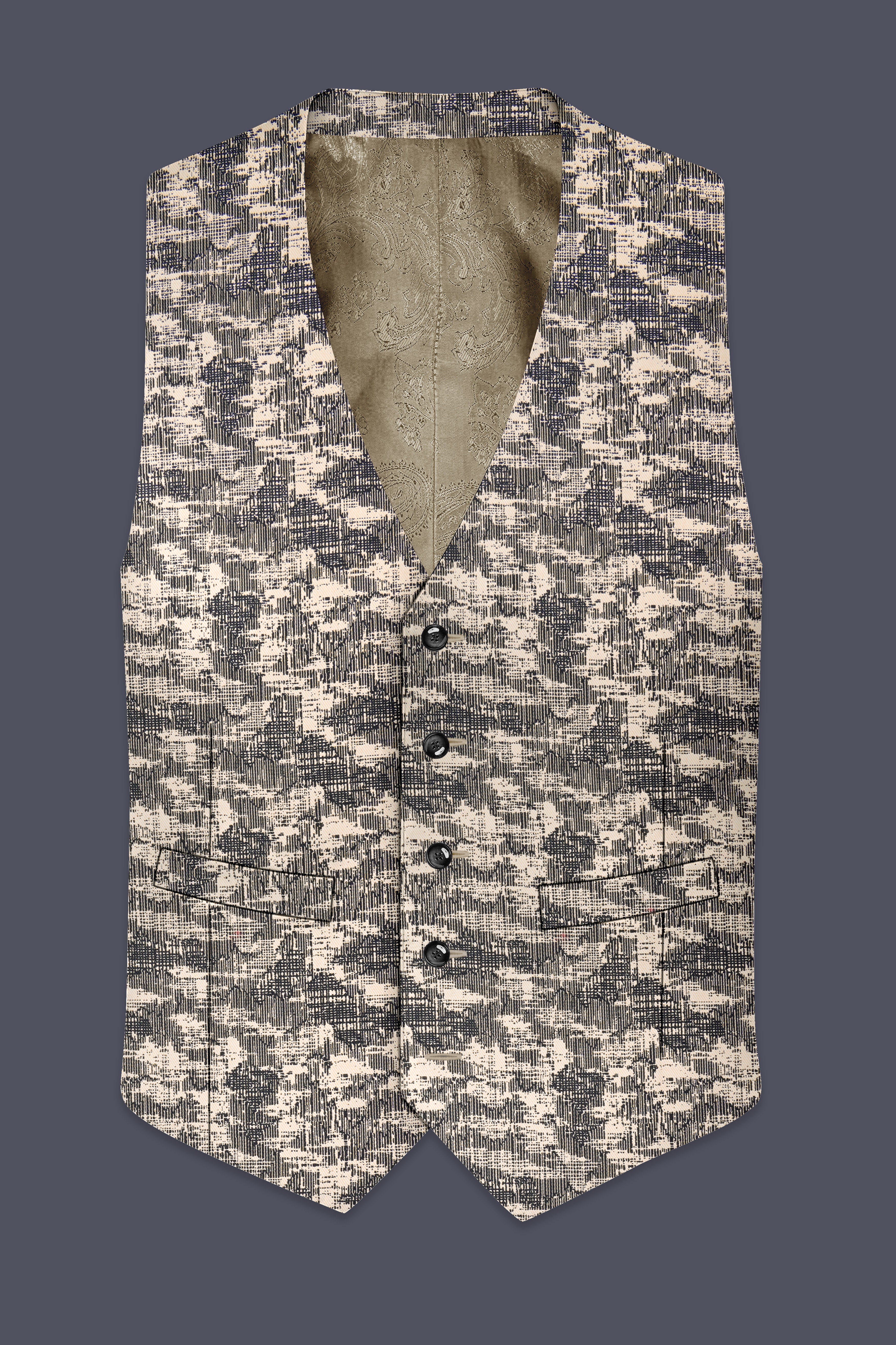 Bastille and Champagne Beige Abstract Print Textured Waistcoat