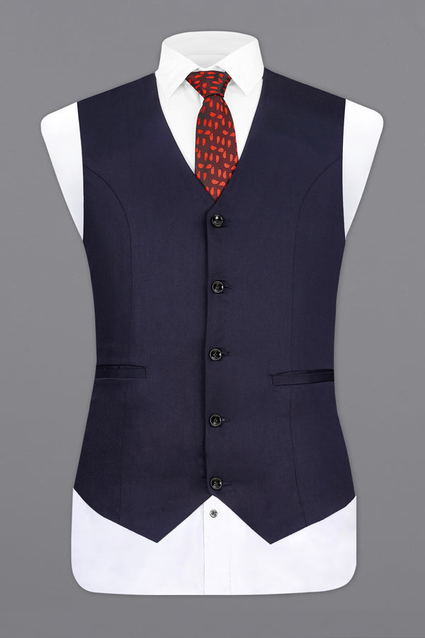 Navy Subtle Sheen Wool Blend Waistcoat