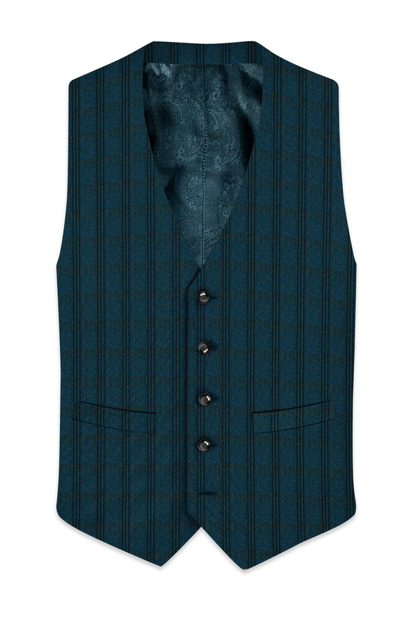 Sapphire Blue With Black Plaid Waistcoat