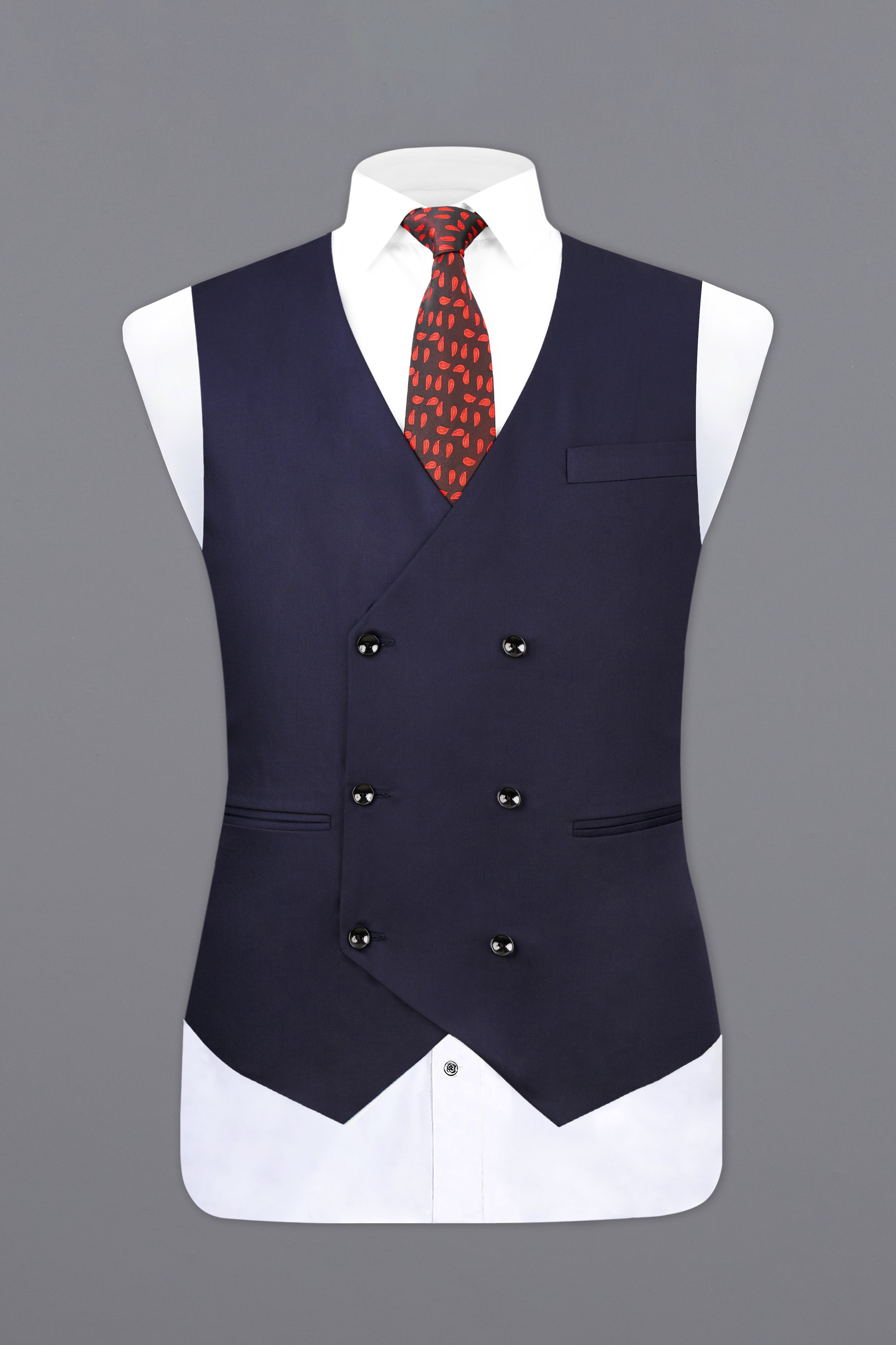 Blue Subtle Sheen Wool Blend Designer Waistcoat
