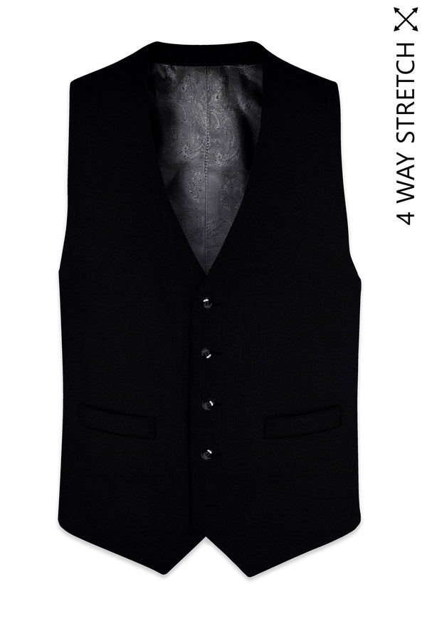 Noirex-Korean Black ( The Best Black We Have ) Designer 4-Way Stretch Waistcoat