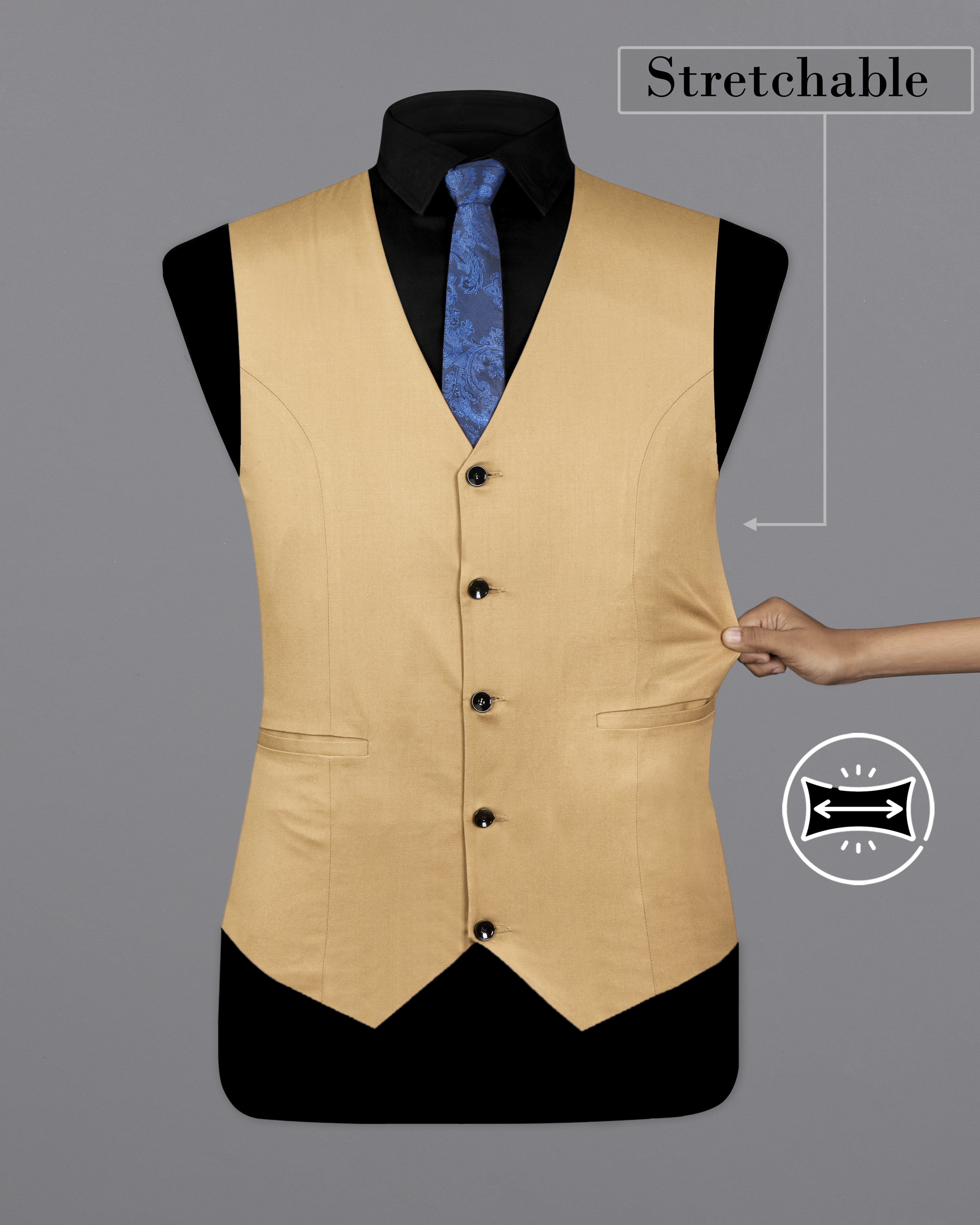 Tacao Light Brown Stretchable Waistcoat V2699-36, V2699-38, V2699-40, V2699-42, V2699-44, V2699-46, V2699-48, V2699-50, V2699-52, V2699-54, V2699-56, V2699-58, V2699-60