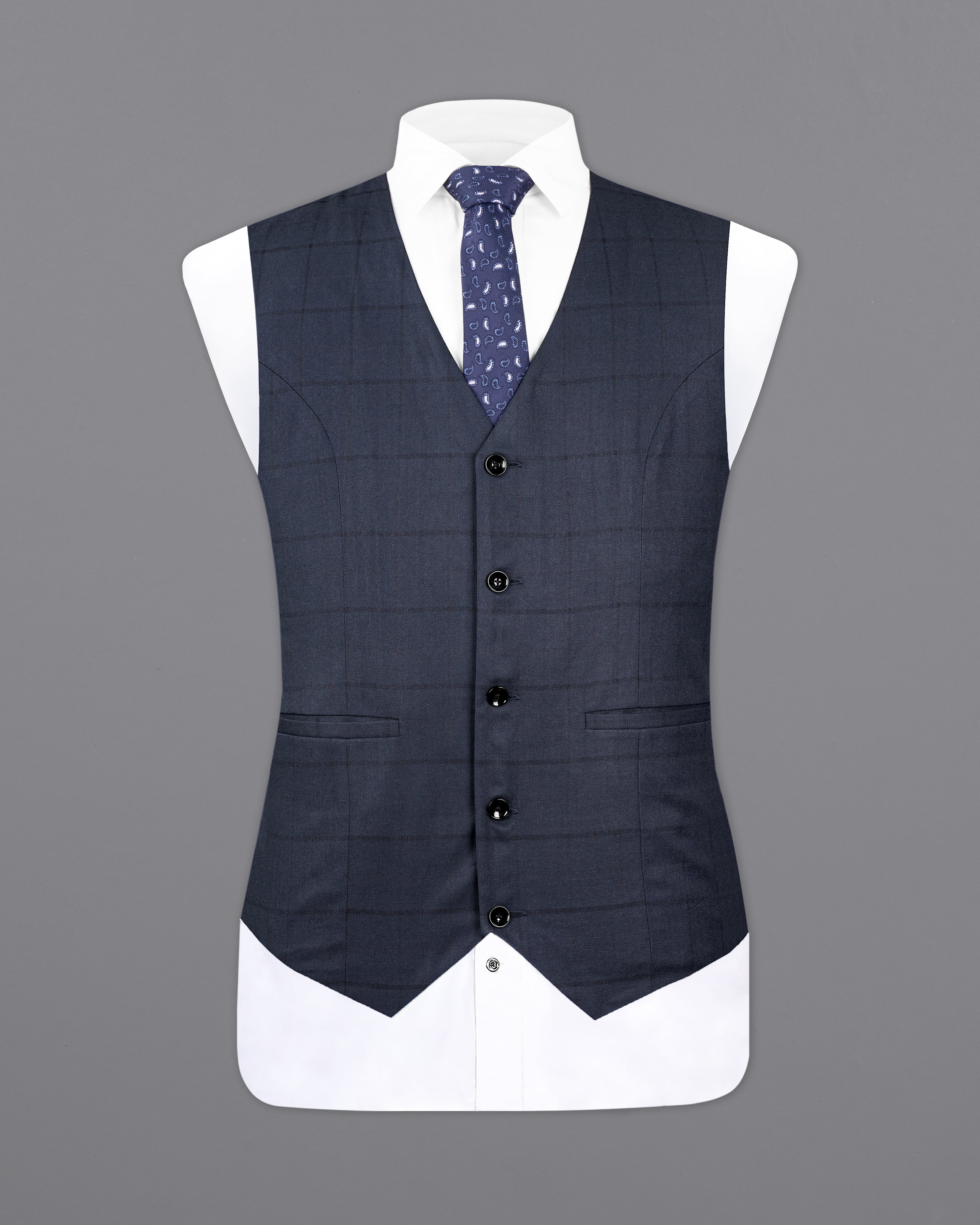 Shark Navy Blue Subtle Windowpane Waistcoat V2701-36, V2701-38, V2701-40, V2701-42, V2701-44, V2701-46, V2701-48, V2701-50, V2701-52, V2701-54, V2701-56, V2701-58, V2701-60