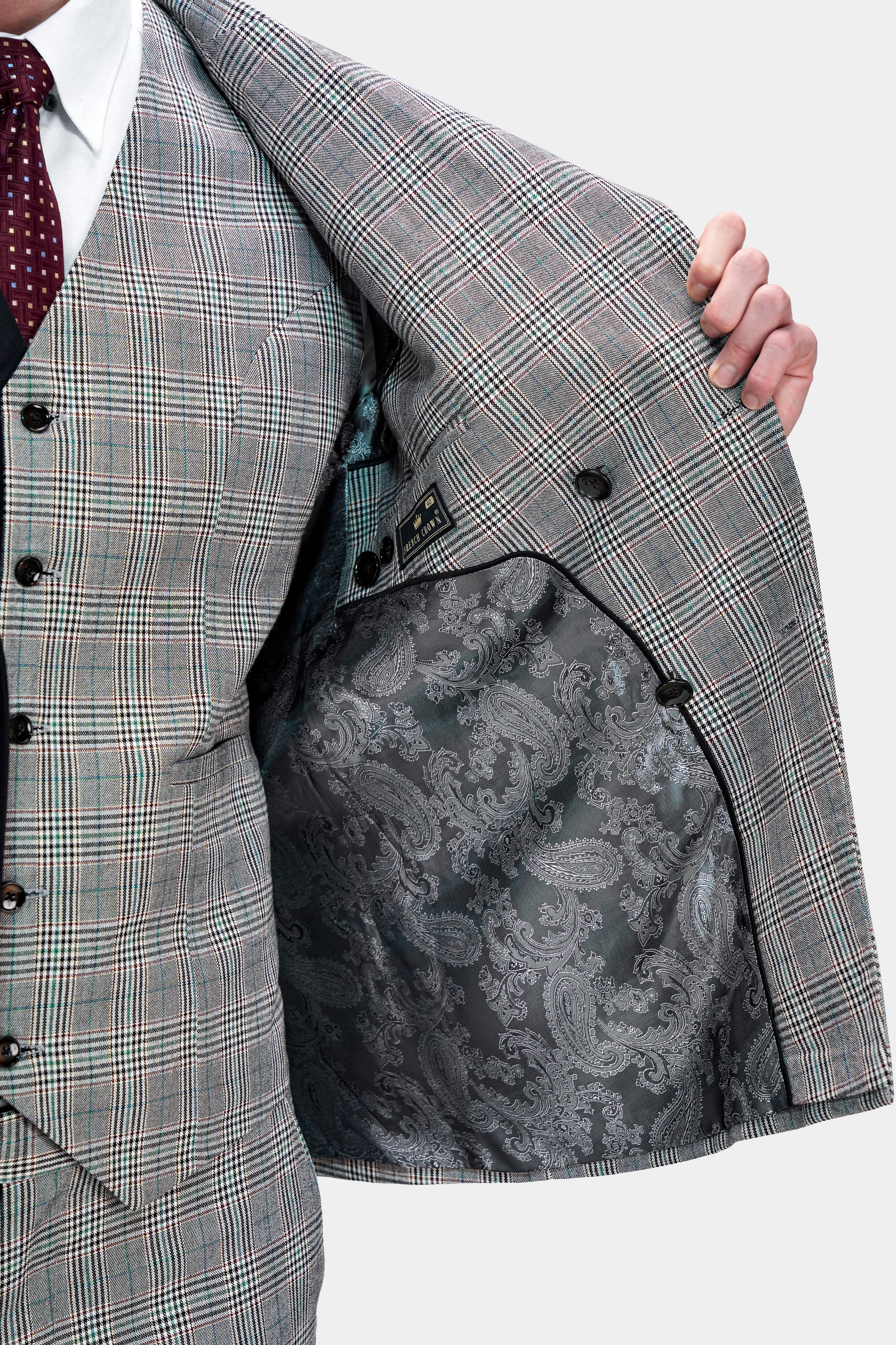 Half Black and Half Battleship Gray Checkered Wool Rich Designer Waistcoat V2748-36, V2748-38, V2748-40, V2748-42, V2748-44, V2748-46, V2748-48, V2748-50, V2748-52, V2748-54, V2748-56, V2748-58, V2748-60