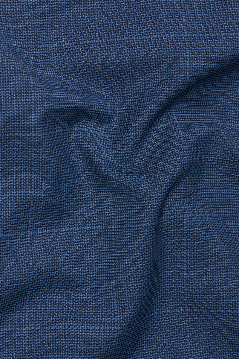 Gun Powder Blue Windowpane Wool Rich Stretchable traveler Waistcoat