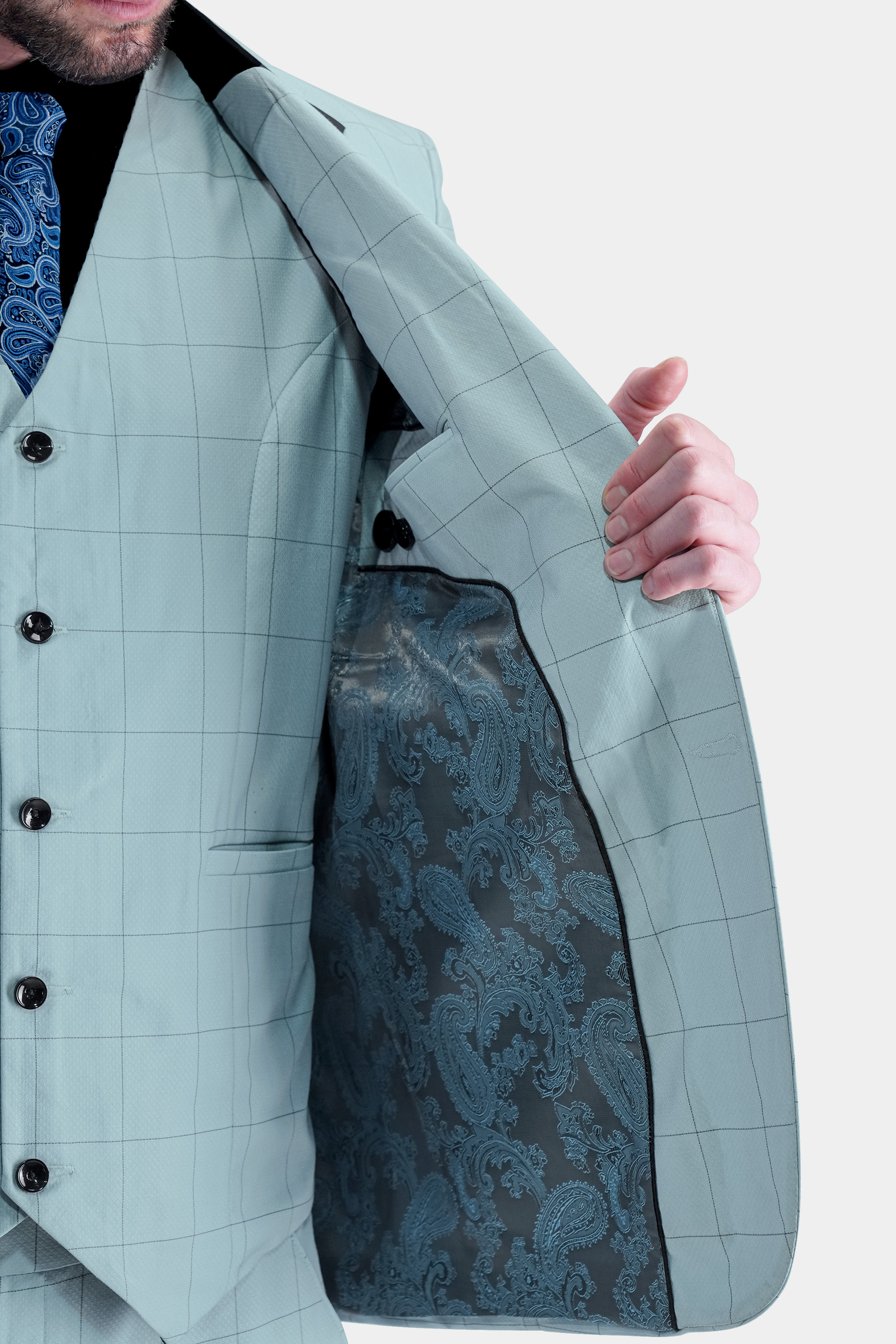 Metallic Gray Windowpane Wool Rich Waistcoat V2763-36, V2763-38, V2763-40, V2763-42, V2763-44, V2763-46, V2763-48, V2763-50, V2763-52, V2763-54, V2763-56, V2763-58, V2763-60