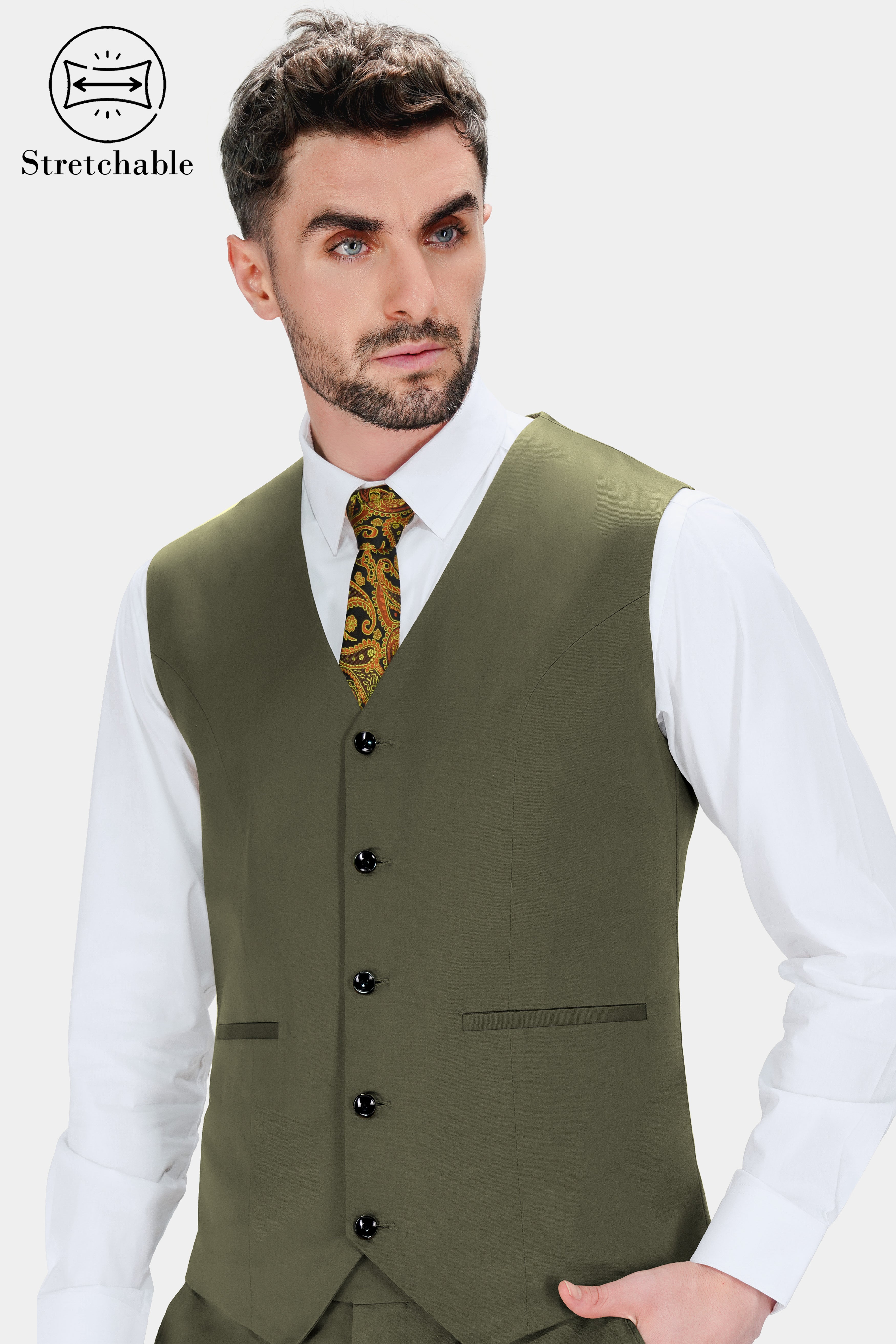 Hemlock Green Premium Cotton Stretchable Traveler Waistcoat V2783-36, V2783-38, V2783-40, V2783-42, V2783-44, V2783-46, V2783-48, V2783-50, V2783-52, V2783-54, V2783-56, V2783-58, V2783-60