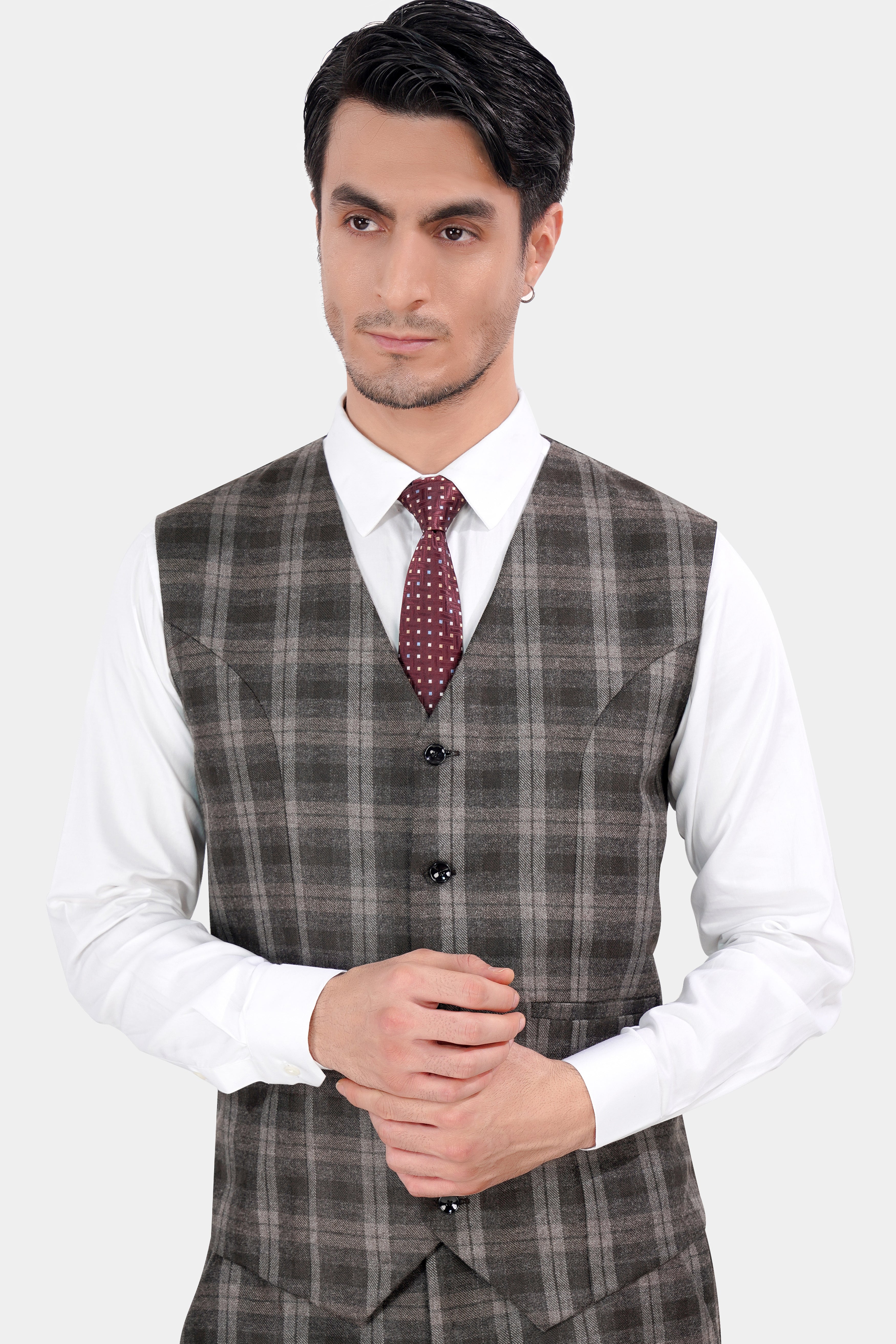 Dorado Brown Plaid Tweed Waistcoat V2842-36, V2842-38, V2842-40, V2842-42, V2842-44, V2842-46, V2842-48, V2842-50, V2842-52, V2842-54, V2842-56, V2842-58, V2842-60