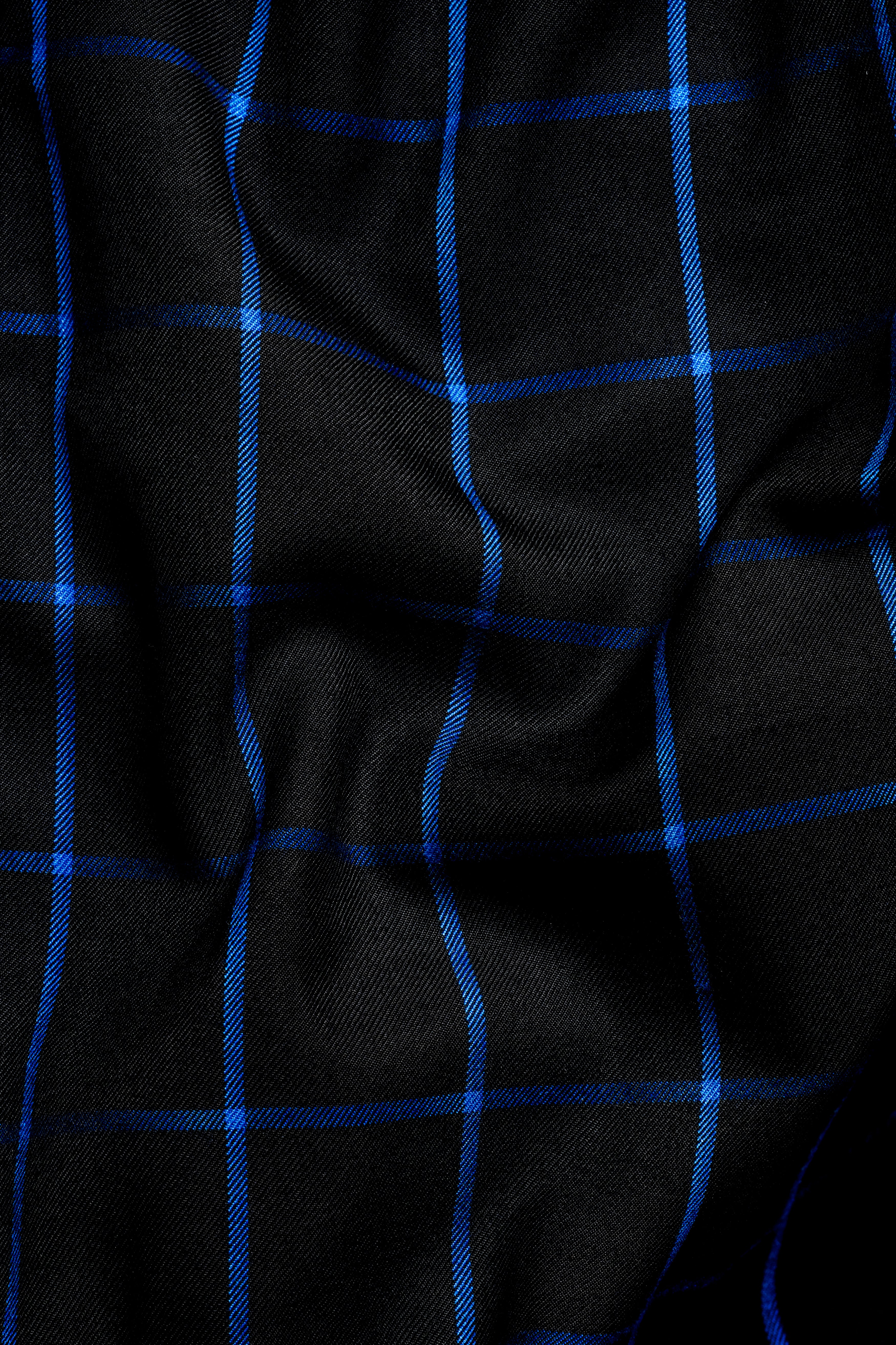 Jade Black With Cerulean Blue Windowpane Wool Rich Waistcoat V2897-36, V2897-38, V2897-40, V2897-42, V2897-44, V2897-46, V2897-48, V2897-50, V2897-97, V2897-54, V2897-56, V2897-58, V2897-60