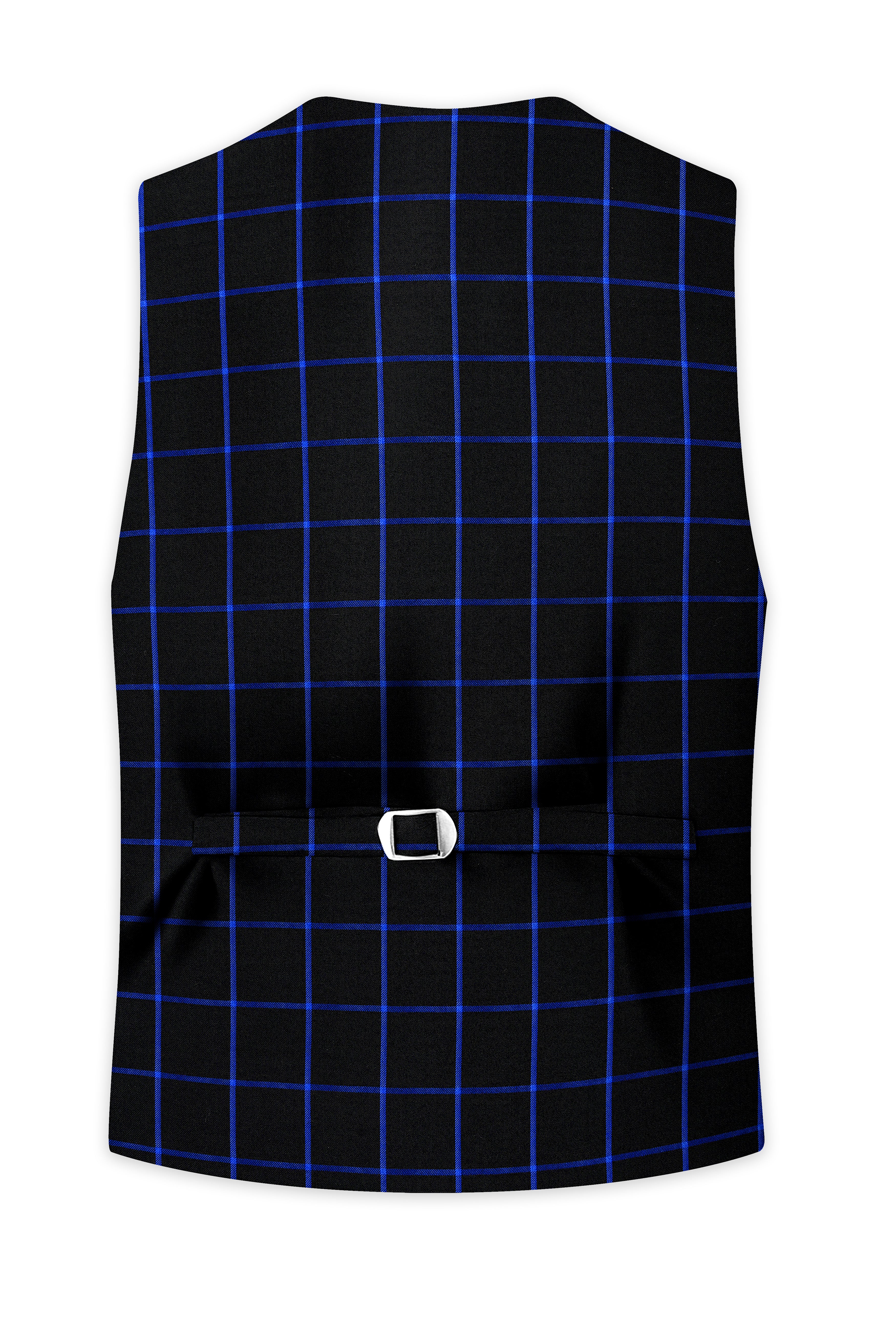 Jade Black With Cerulean Blue Windowpane Wool Rich Waistcoat