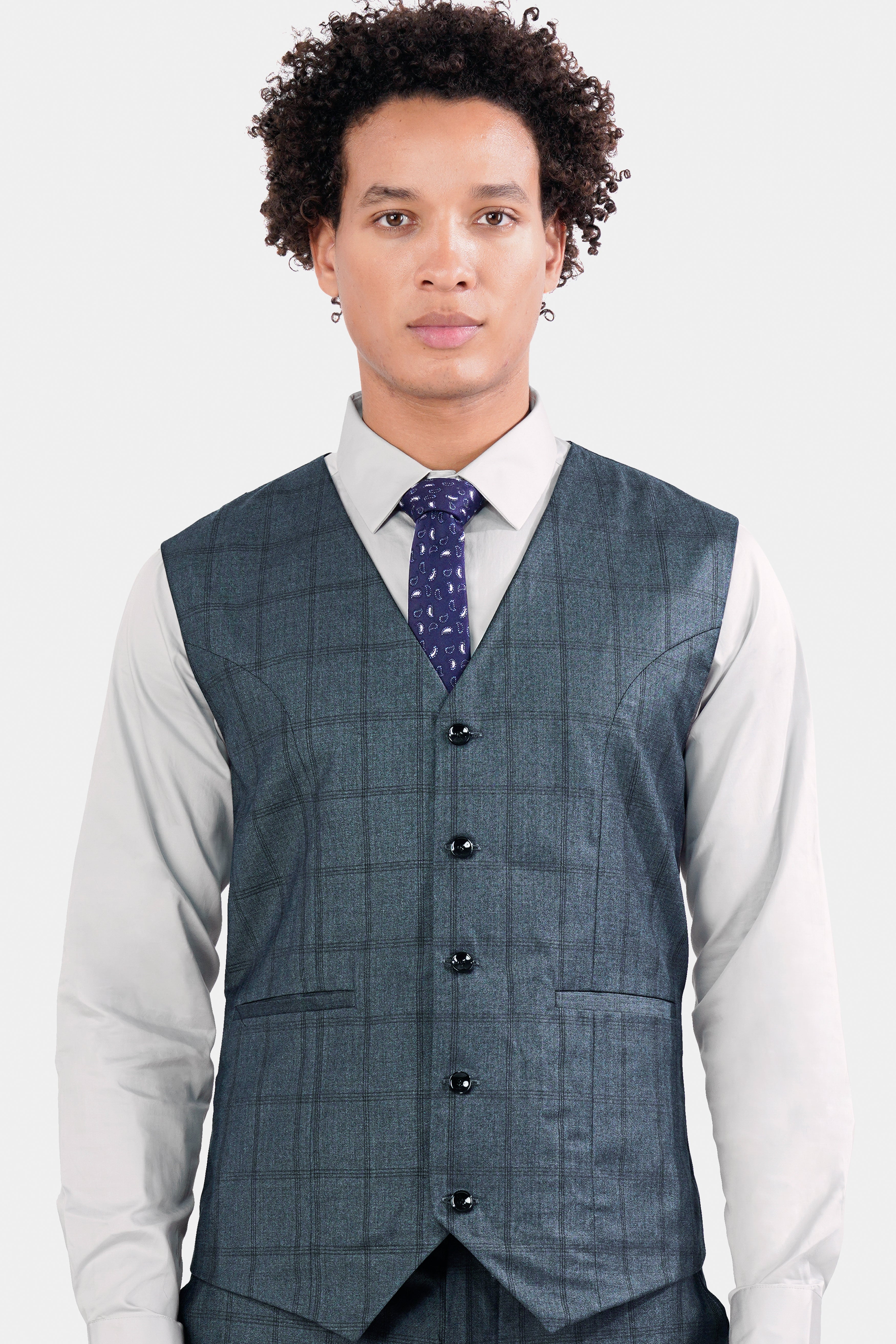 Bayoux Gray Plaid Wool Rich Waistcoat V2906-36, V2906-38, V2906-40, V2906-42, V2906-44, V2906-46, V2906-48, V2906-50, V2906-06, V2906-54, V2906-56, V2906-58, V2906-60