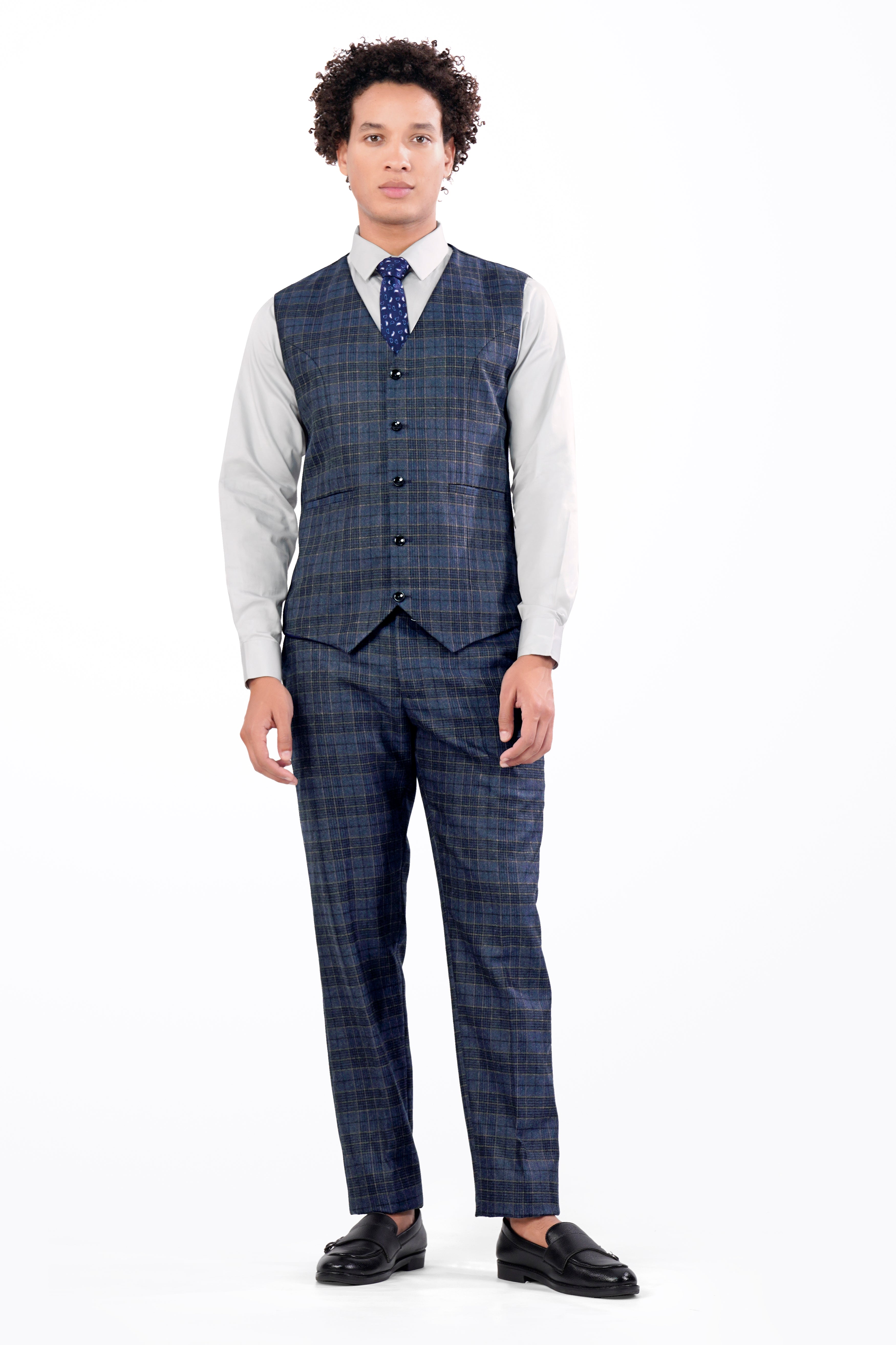 Bayoux Blue and Ironside Gray Plaid Waistcoat V2908-36, V2908-38, V2908-40, V2908-42, V2908-44, V2908-46, V2908-48, V2908-50, V2908-08, V2908-54, V2908-56, V2908-58, V2908-60