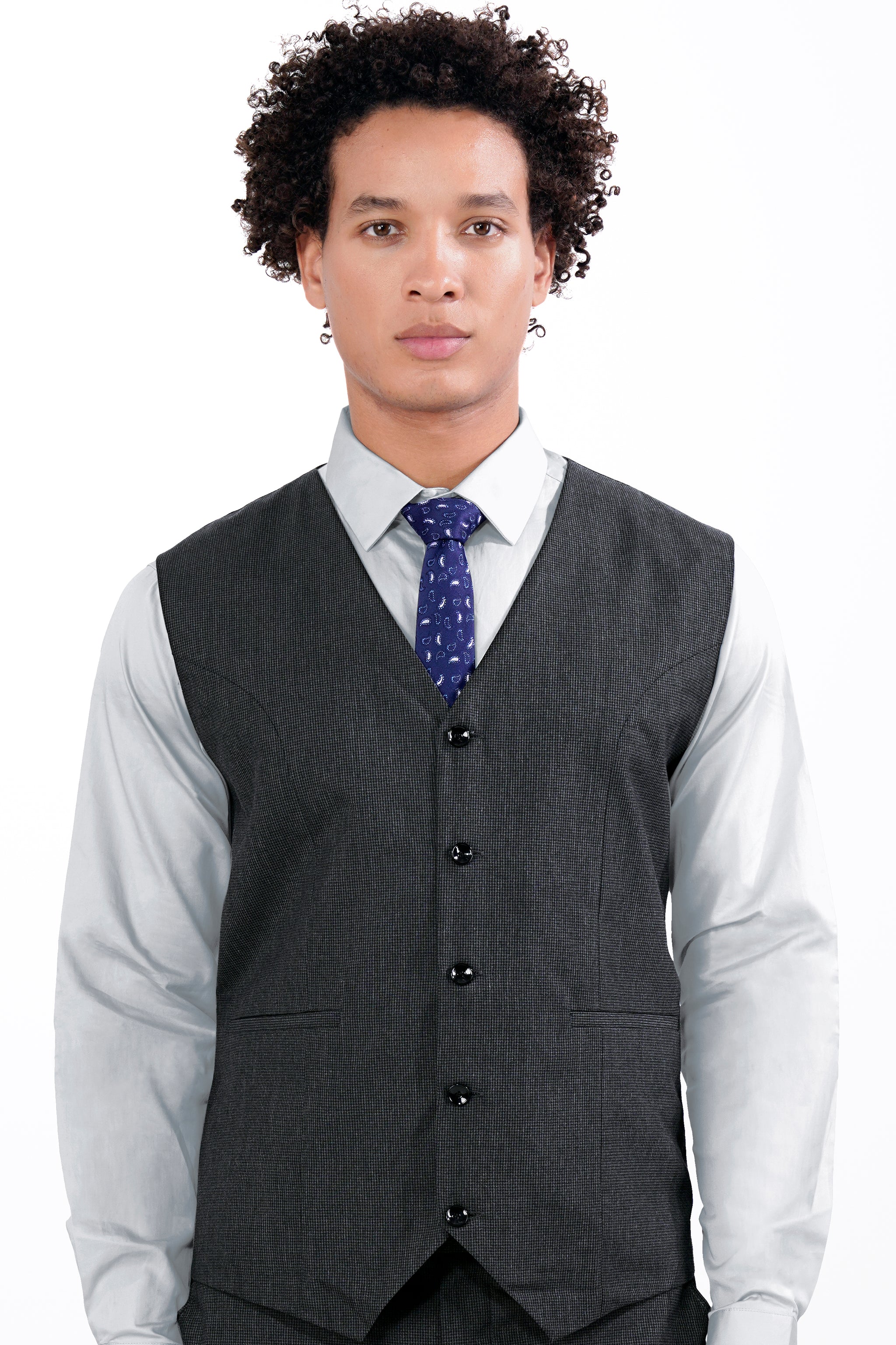 Capecod Gray Textured Premium Wool Blend Wedding Waistcoats For Men 4440