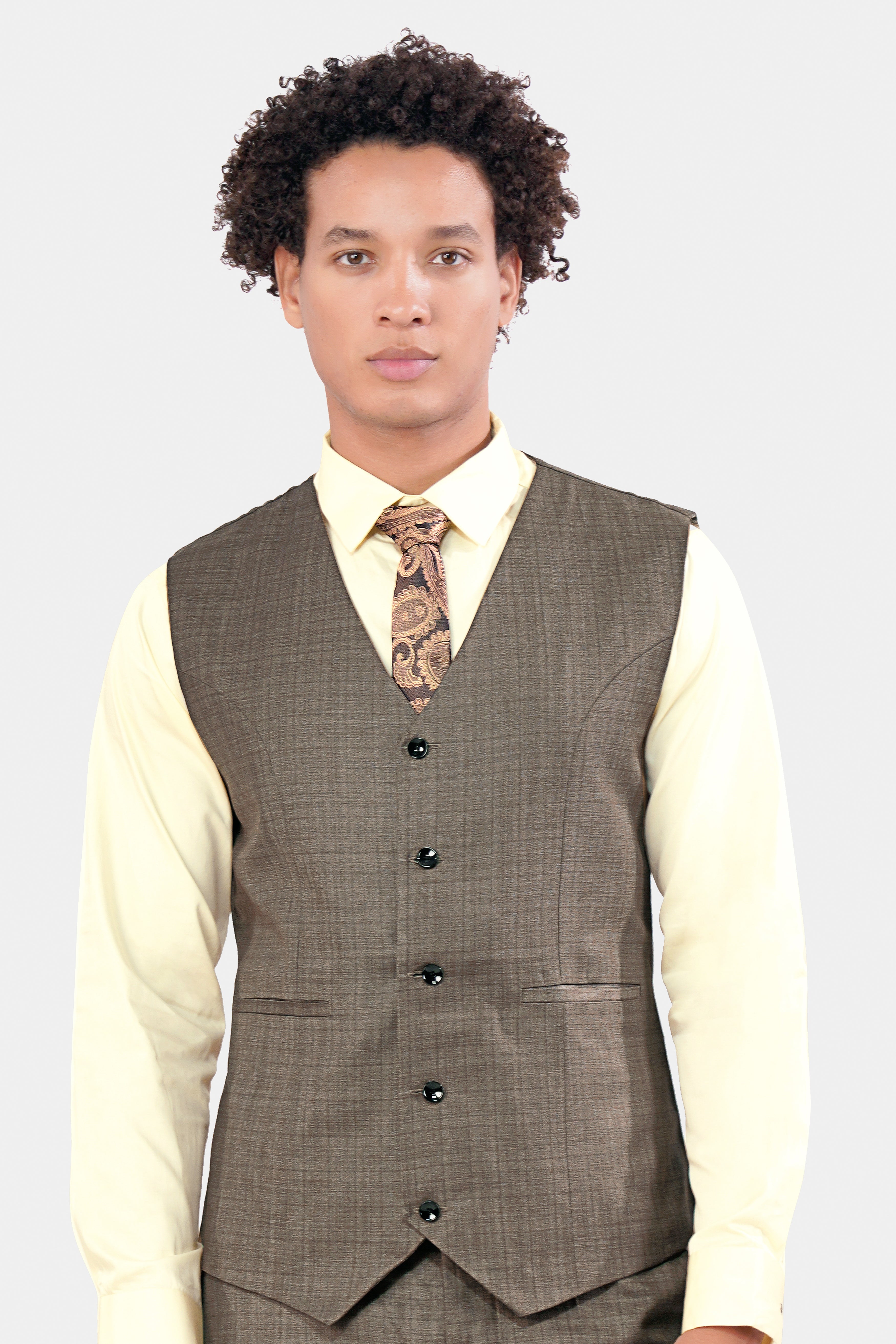 Hemp Brown Checkered Wool Rich Waistcoat V2935-36, V2935-38, V2935-40, V2935-42, V2935-44, V2935-46, V2935-48, V2935-50, V2935-35, V2935-54, V2935-56, V2935-58, V2935-60