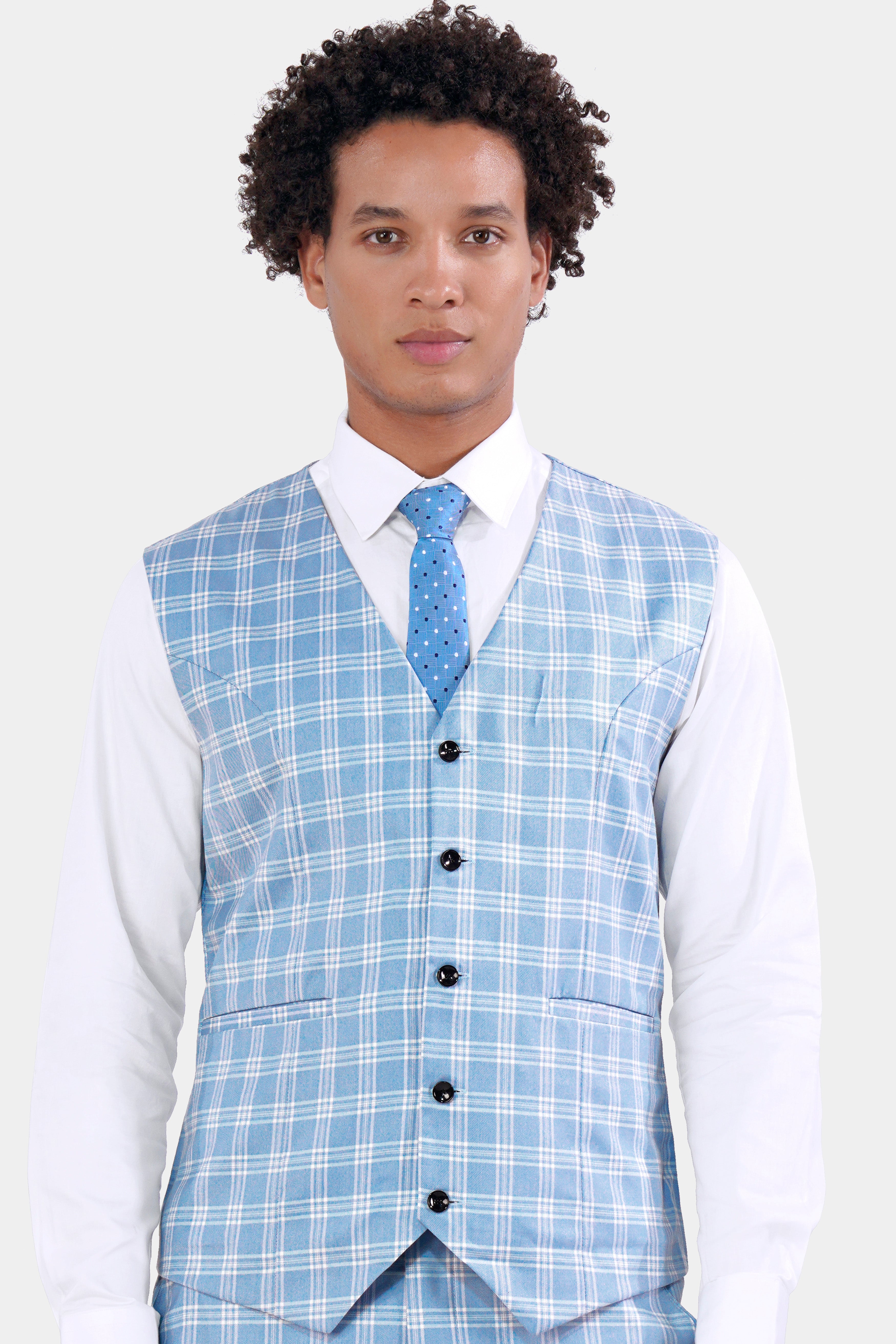 Casper Blue Plaid Wool Rich Waistcoat V2959-36, V2959-38, V2959-40, V2959-42, V2959-44, V2959-46, V2959-48, V2959-50, V2959-59, V2959-54, V2959-56, V2959-58, V2959-60