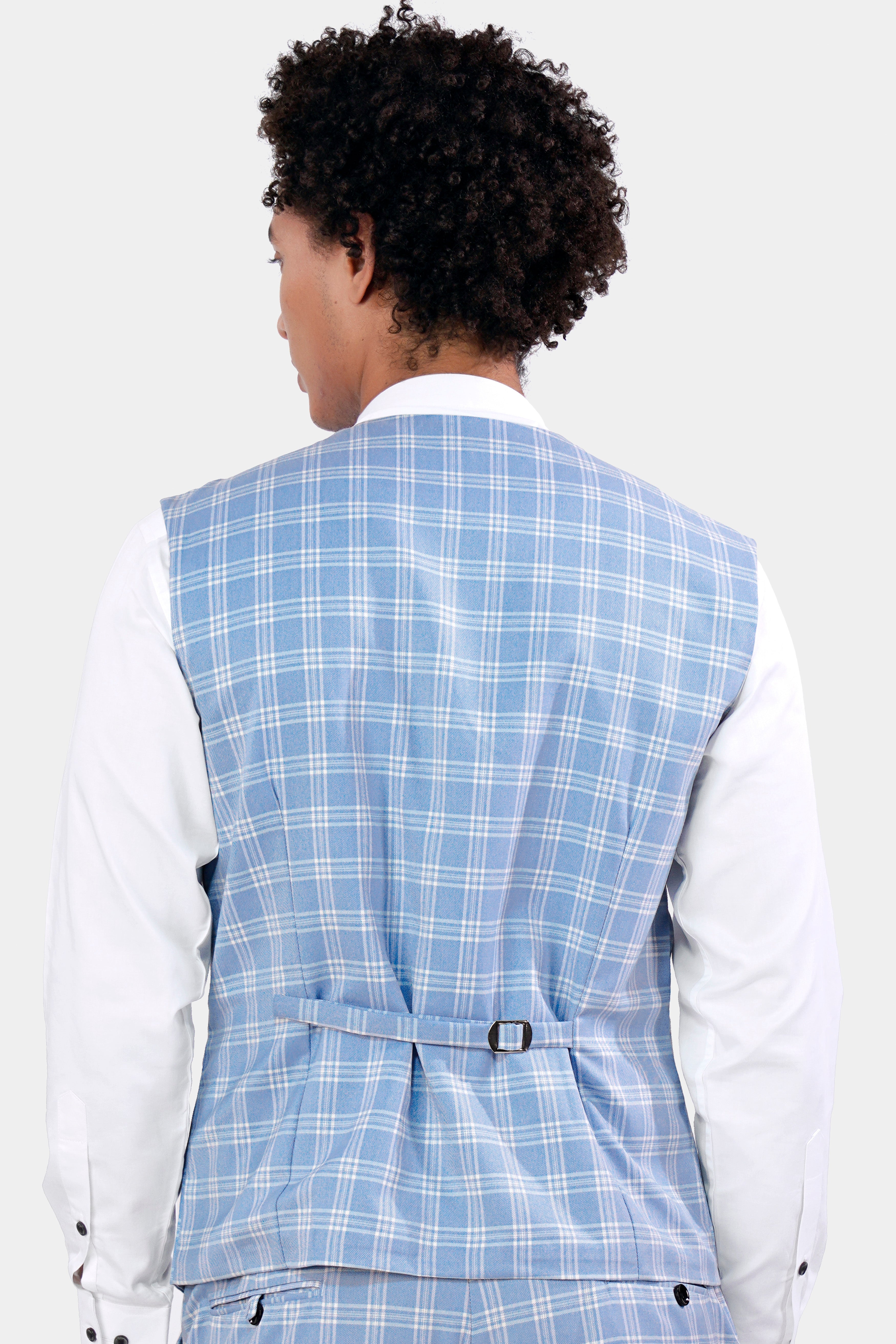 Casper Blue Plaid Wool Rich Waistcoat V2959-36, V2959-38, V2959-40, V2959-42, V2959-44, V2959-46, V2959-48, V2959-50, V2959-59, V2959-54, V2959-56, V2959-58, V2959-60