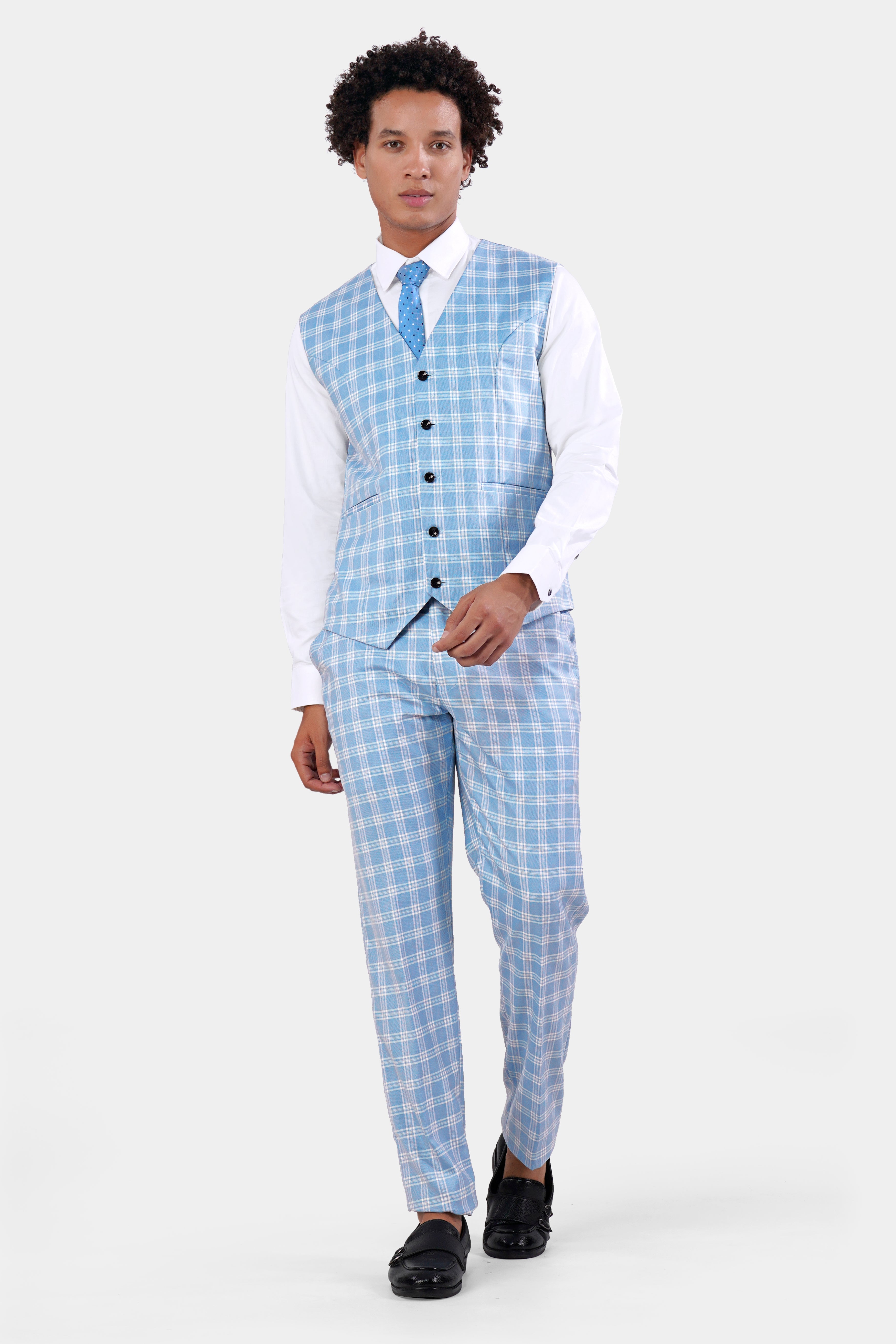 Casper Blue Plaid Wool Rich Waistcoat V2959-36, V2959-38, V2959-40, V2959-42, V2959-44, V2959-46, V2959-48, V2959-50, V2959-59, V2959-54, V2959-56, V2959-58, V2959-60