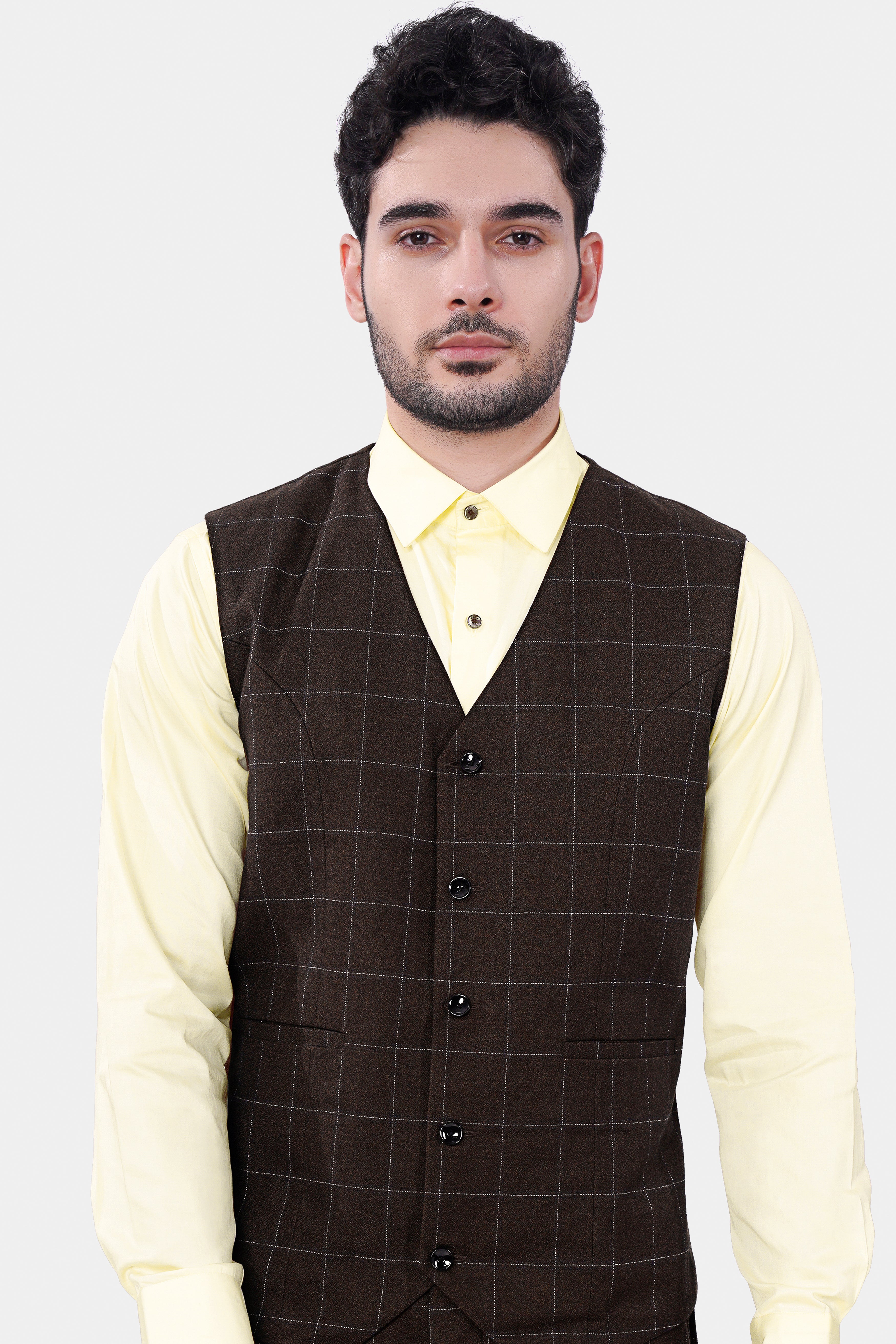 Chicory Brown Windowpane Wool Rich Waistcoat V2968-36, V2968-38, V2968-40, V2968-42, V2968-44, V2968-46, V2968-48, V2968-50, V2968-68, V2968-54, V2968-56, V2968-58, V2968-60