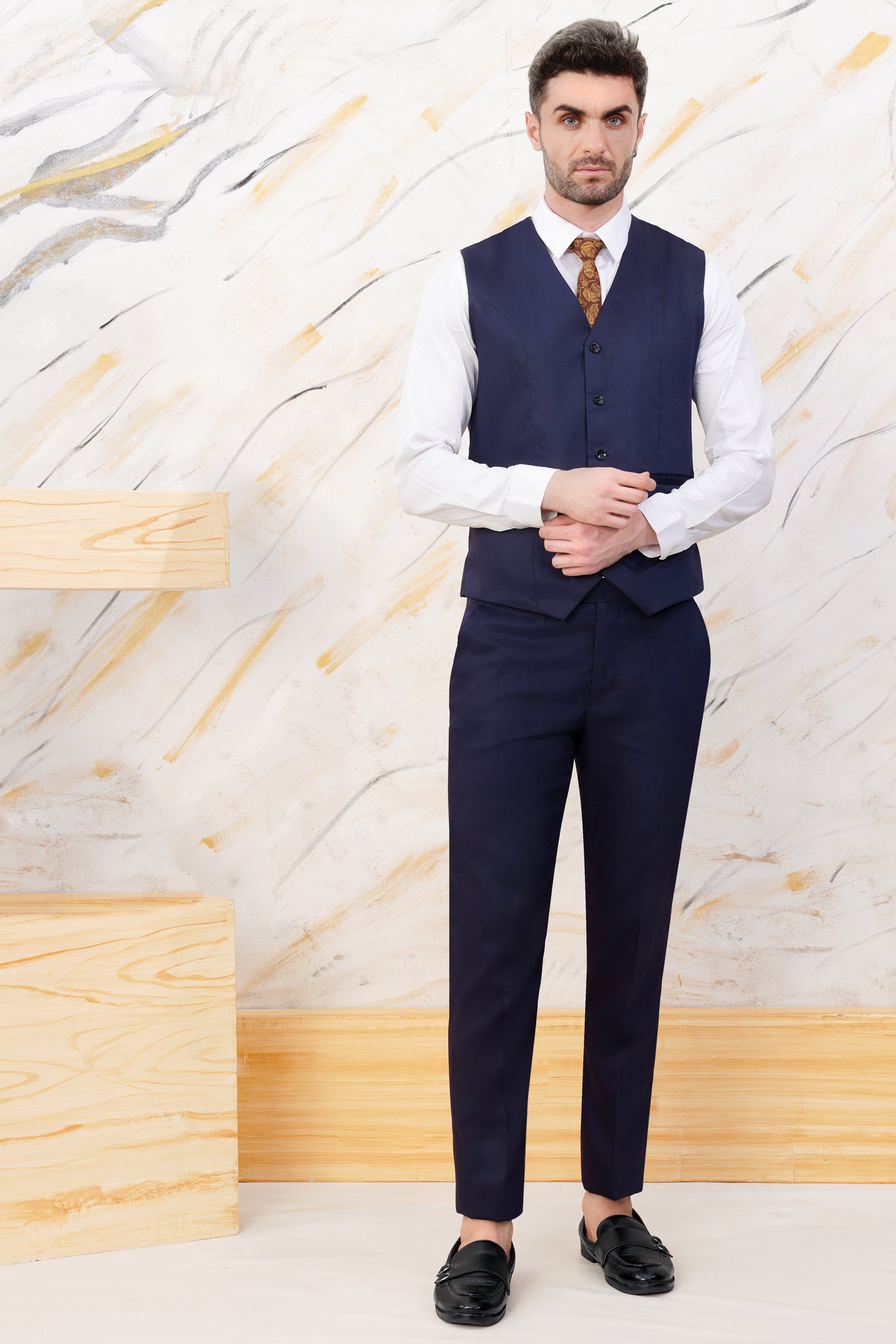 Ebony Clay Blue Wool Rich Waistcoat V3062-36, V3062-38, V3062-40, V3062-42, V3062-44, V3062-46, V3062-48, V3062-50, V3062-62, V3062-54, V3062-56, V3062-58, V3062-60